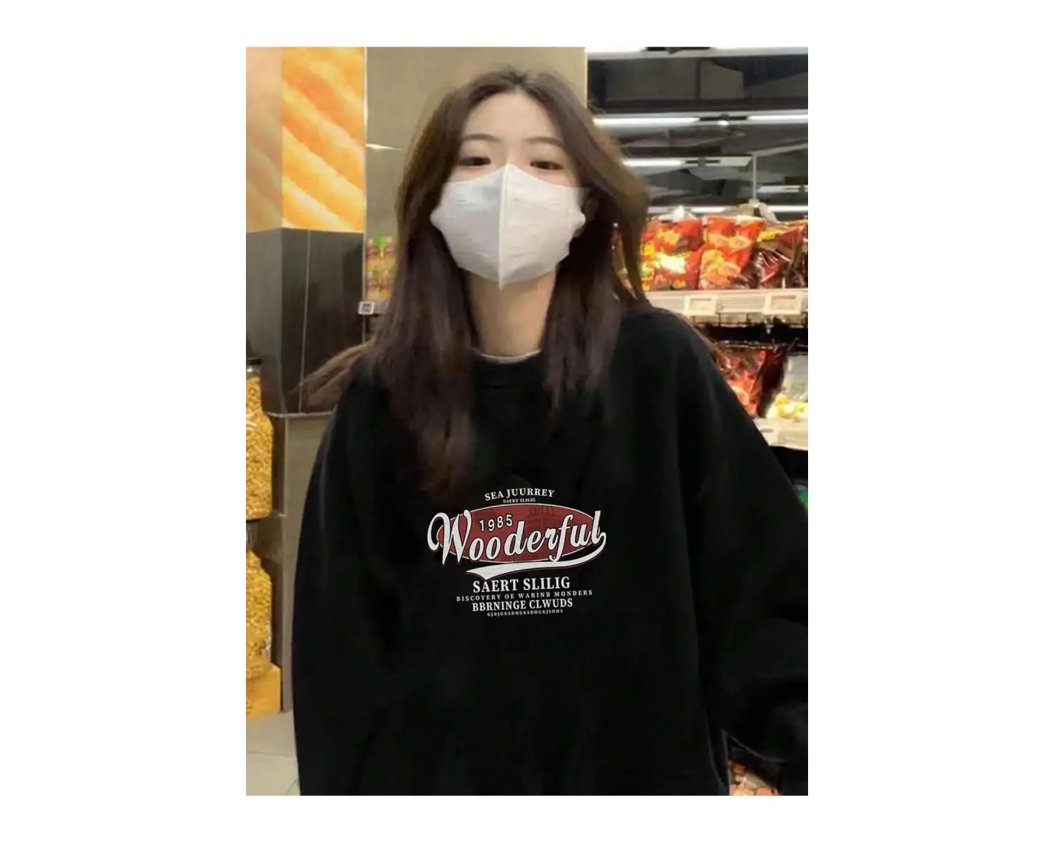 Harfli Grafik Düşük Omuz Oversize Sweat Gri