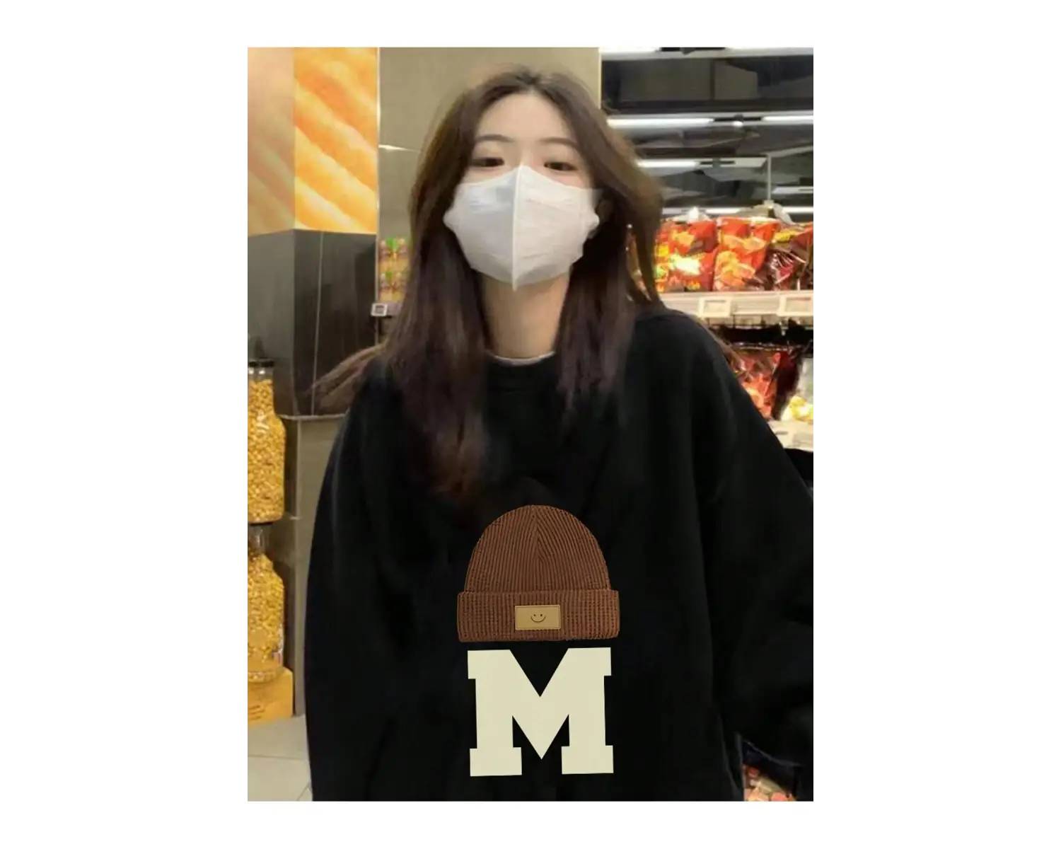 Harfli Grafik Düşük Omuz Oversize Sweat Gri