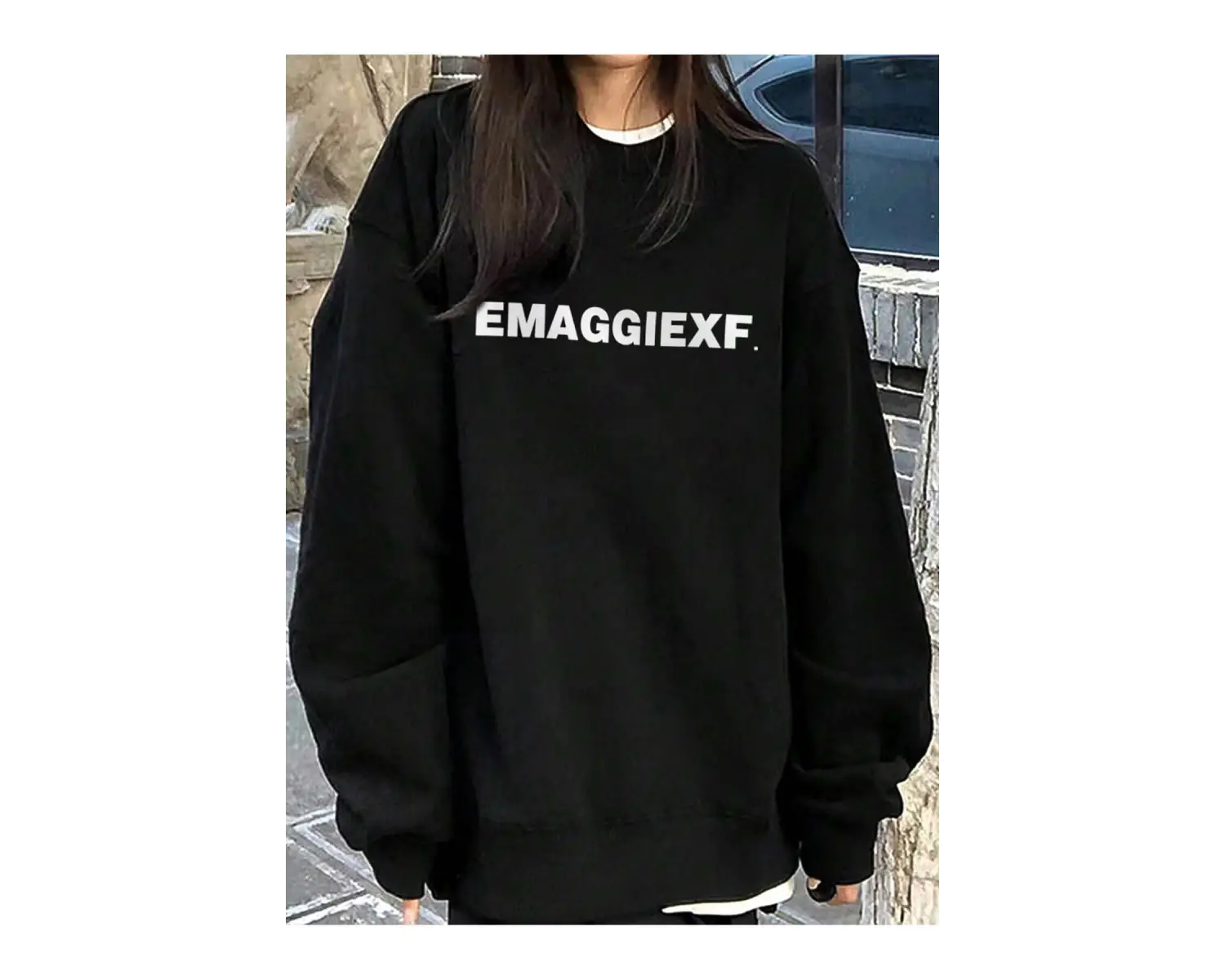 Harfli Grafik Düşük Omuz Oversize Sweat Gri