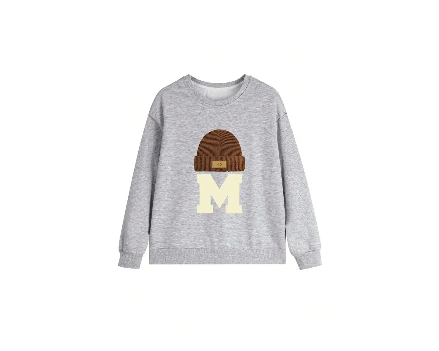 Harfli Grafik Düşük Omuz Oversize Sweat Gri