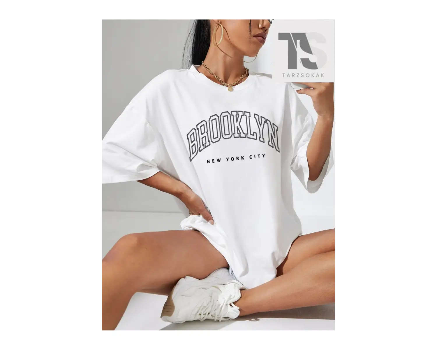 Harfli Grafik Düşük Omuz Oversize Tişört