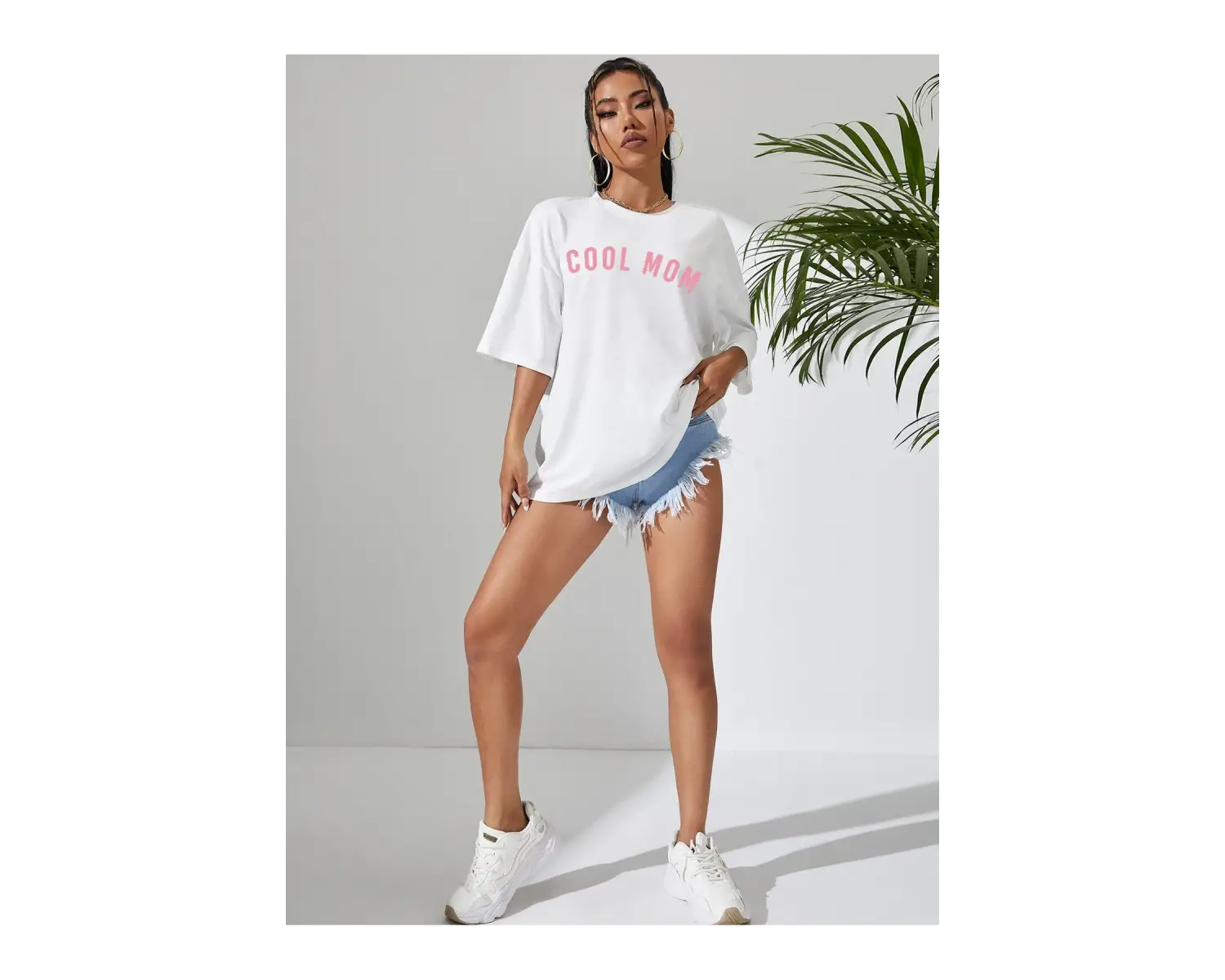 Harfli Grafik Düşük Omuz Oversize Tişört