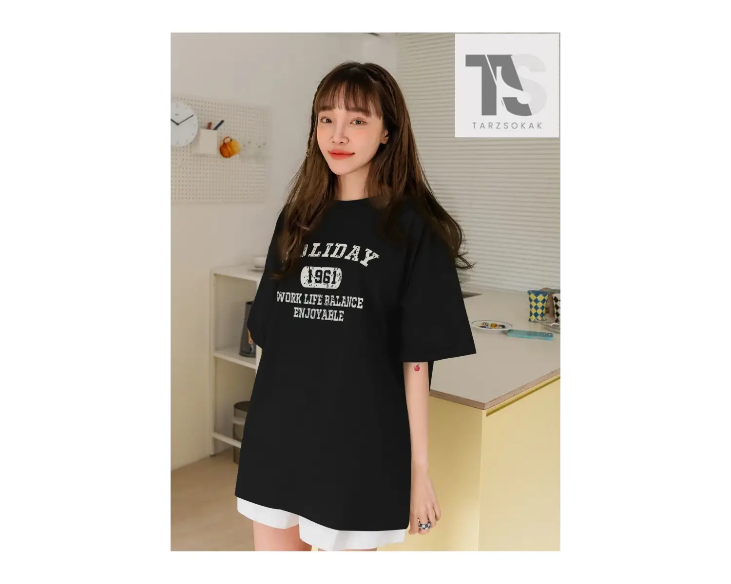 Harfli Grafik Düşük Omuz Oversize Tişört