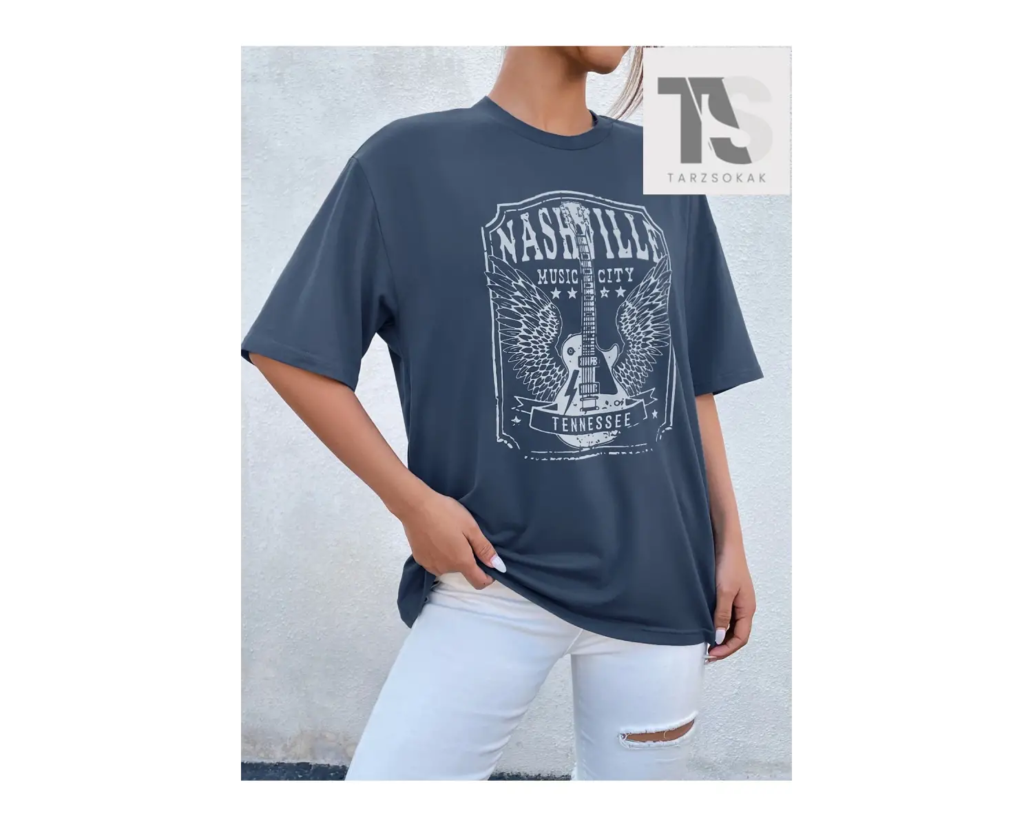 Harfli Grafik Düşük Omuz Oversize Tişört