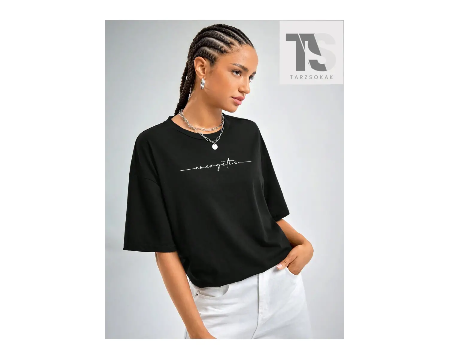 Harfli Grafik Düşük Omuz Oversize Tişört