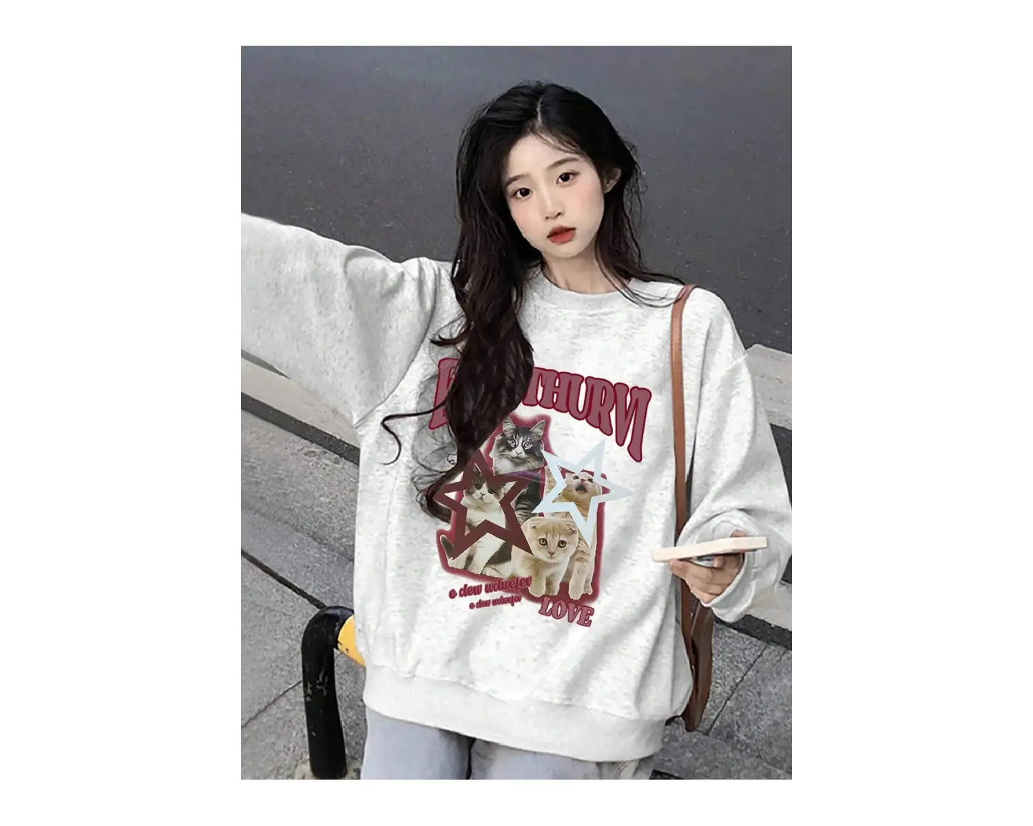 Harfli Grafik Düşük Sweat Beyaz