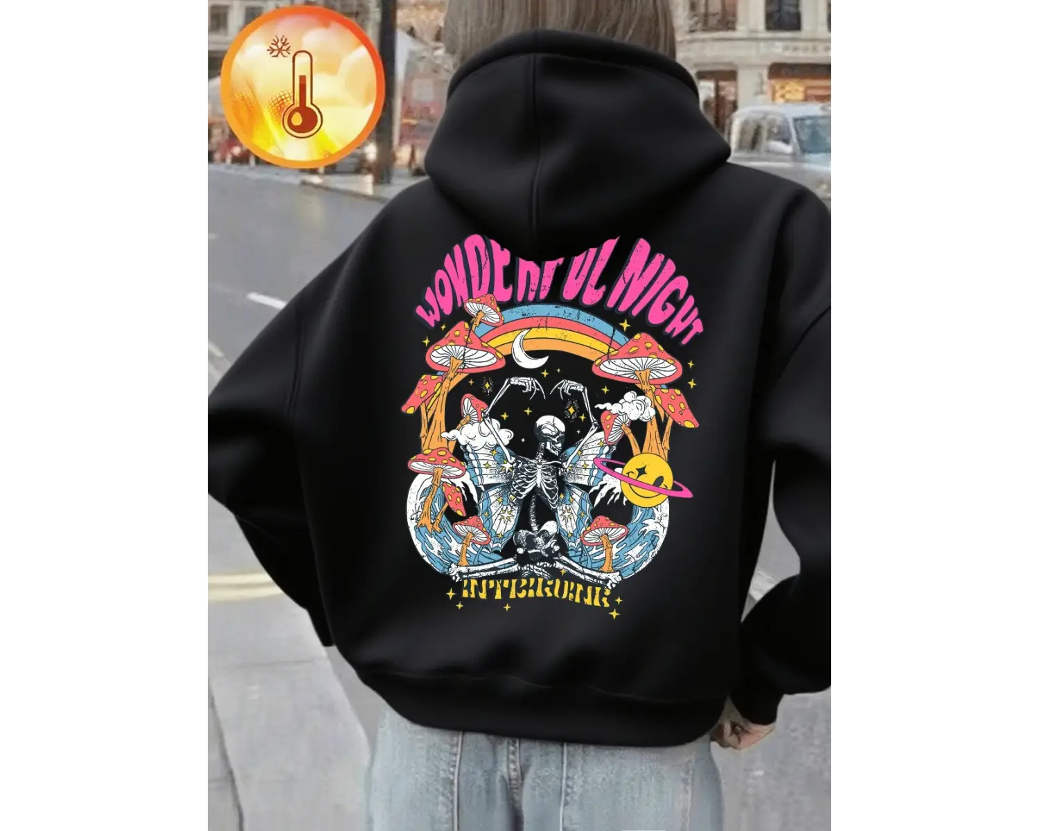 Harika Gece İskelet Baskılar Kapüşonlular Bayan Gevşek Cep Kazaklar Kış Polar Sıcak Tişörtü T