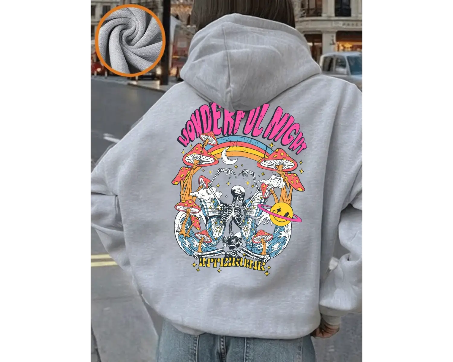 Harika Gece İskelet Baskılar Kapüşonlular Bayan Gevşek Cep Kazaklar Kış Polar Sıcak Tişörtü T