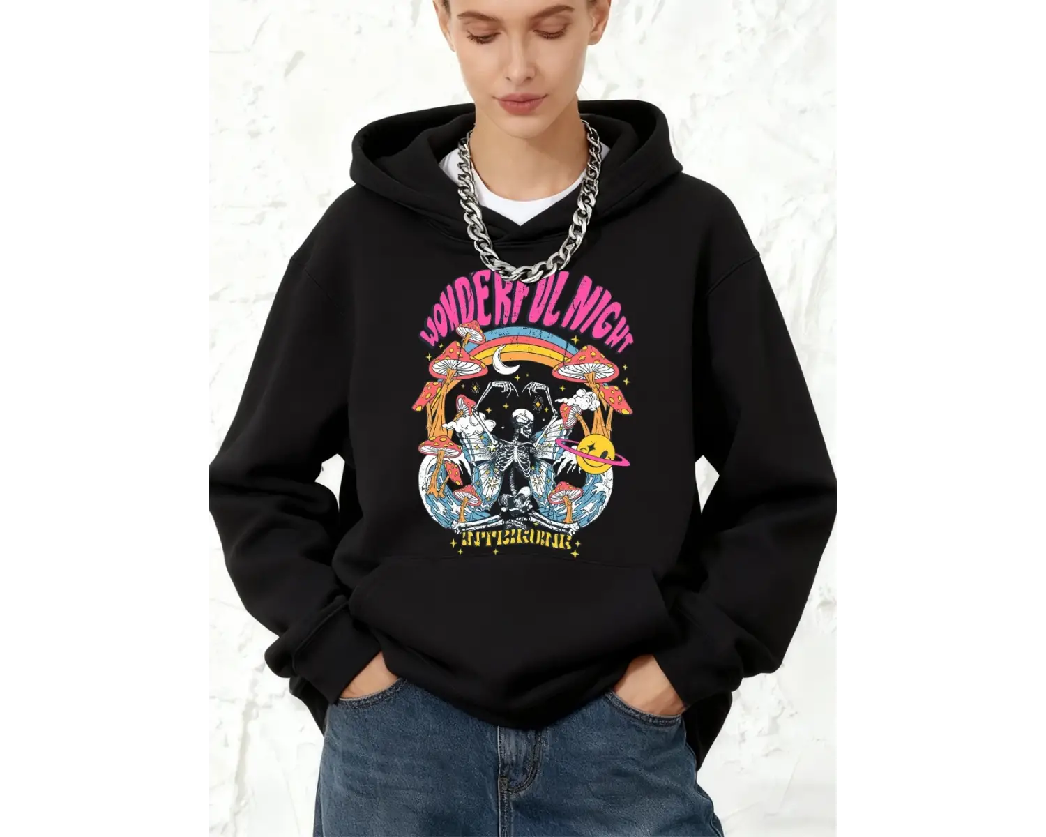 Harika Gece İskelet Kelebek Baskılar Kapüşonlular Pamuk Bayan Kış Sıcak Üstler Koşu Cep Kazak