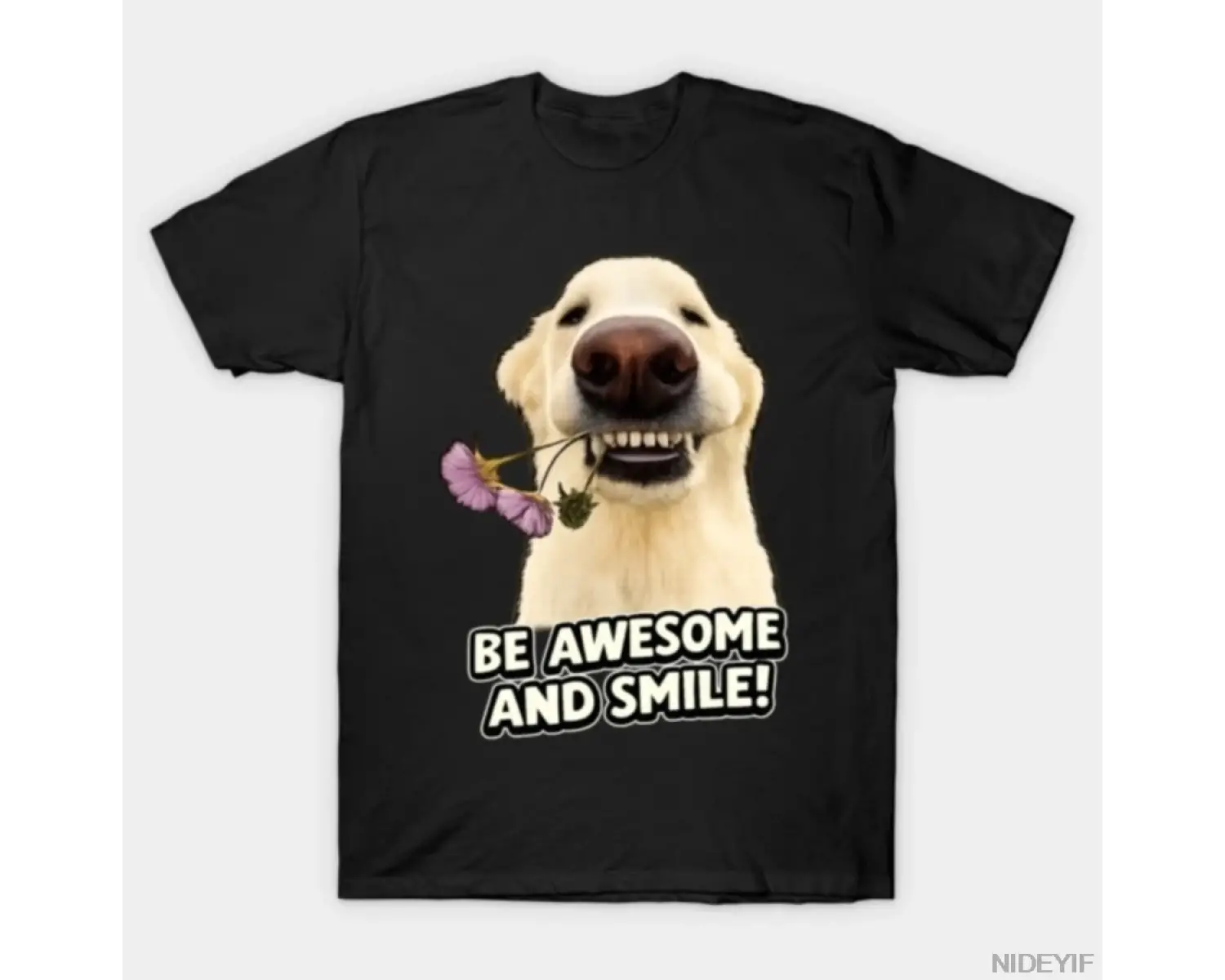 Harika Olun ve Gülümseyin Komik Köpek İllüstrasyon Erkekler Kadınlar İçin Tişört %100 Pamuklu