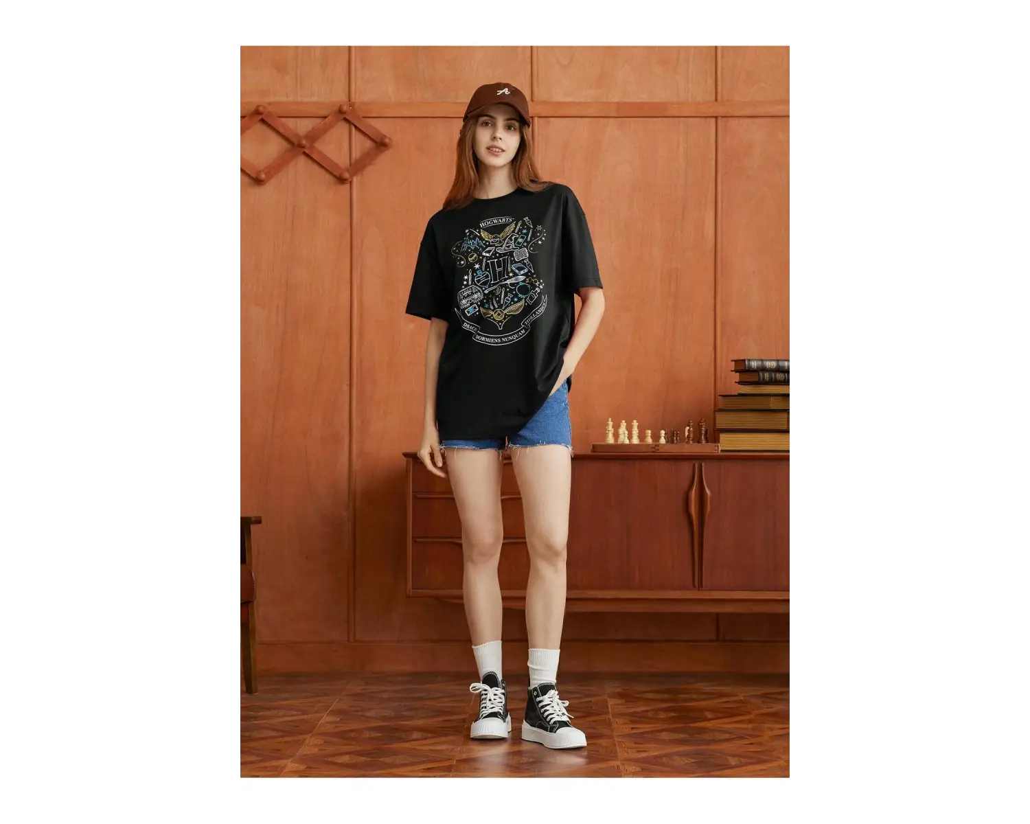 HARRY POTTER X Yuvarlak Yaka Düşük Omuz Kol Baskılı Tişört