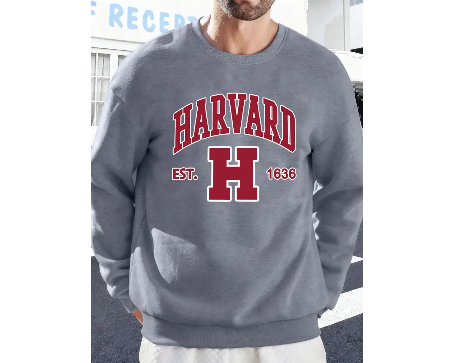 Harvard Est. 1636 Baskılı Erkek Sokak Sweatshirtü Polar Oversize Kazaklar Sonbahar Her Şeyle
