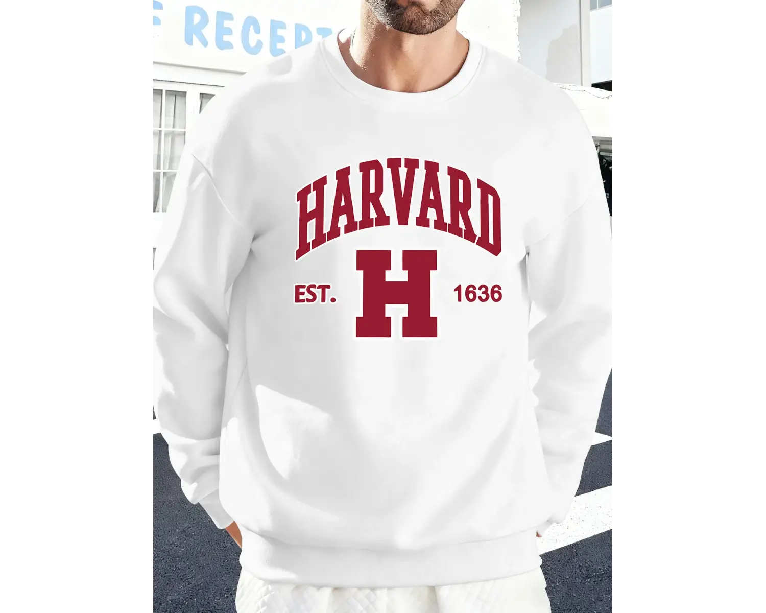 Harvard Est. 1636 Baskılı Erkek Sokak Sweatshirtü Polar Oversize Kazaklar Sonbahar Her Şeyle