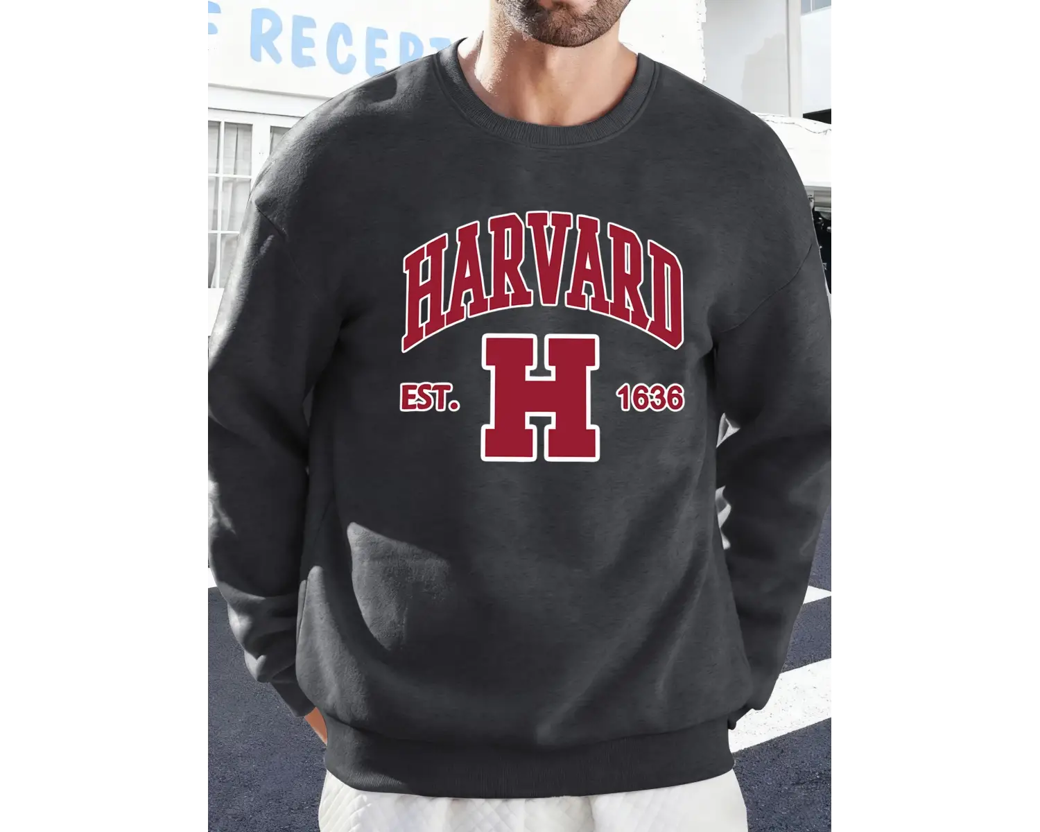Harvard Est. 1636 Baskılı Erkek Sokak Sweatshirtü Polar Oversize Kazaklar Sonbahar Her Şeyle