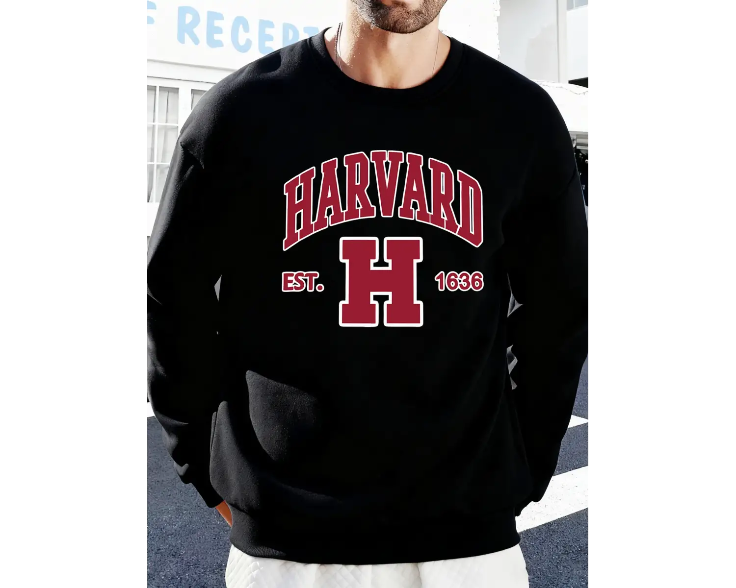 Harvard Est. 1636 Baskılı Erkek Sokak Sweatshirtü Polar Oversize Kazaklar Sonbahar Her Şeyle