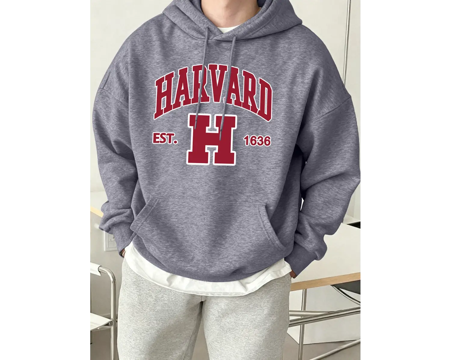 Harvard Est. 1636 Baskılı Spor Rahat Hoody Erkekler Sokak Polar Tişörtü Rahat Bol Giysiler Vi
