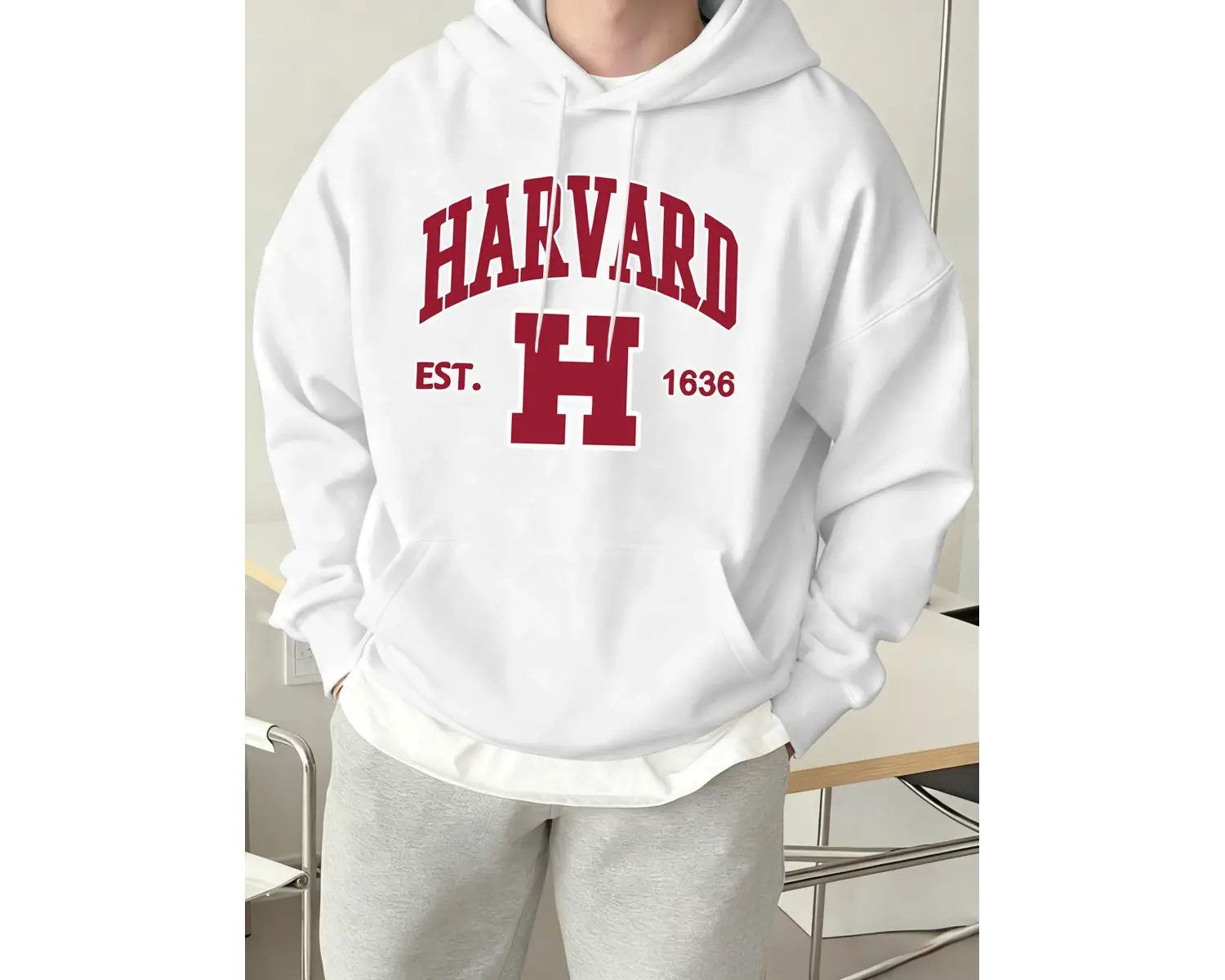 Harvard Est. 1636 Baskılı Spor Rahat Hoody Erkekler Sokak Polar Tişörtü Rahat Bol Giysiler Vi