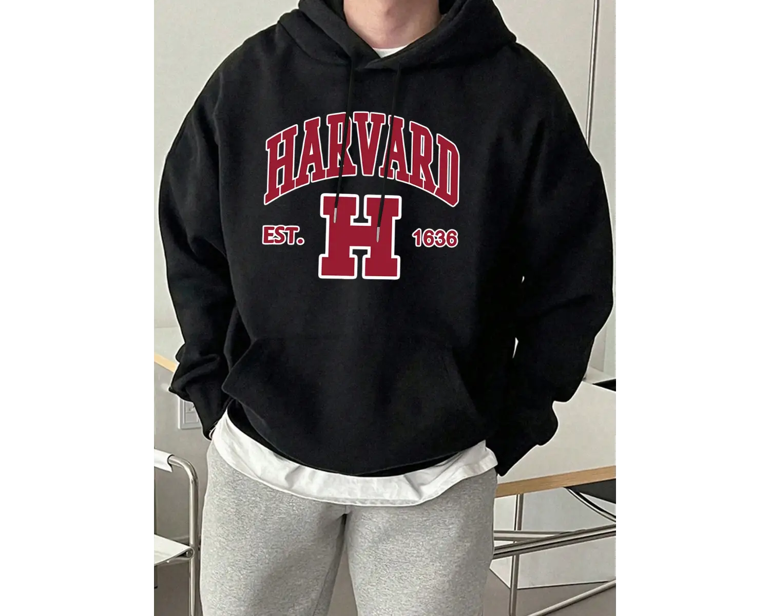 Harvard Est. 1636 Baskılı Spor Rahat Hoody Erkekler Sokak Polar Tişörtü Rahat Bol Giysiler Vi