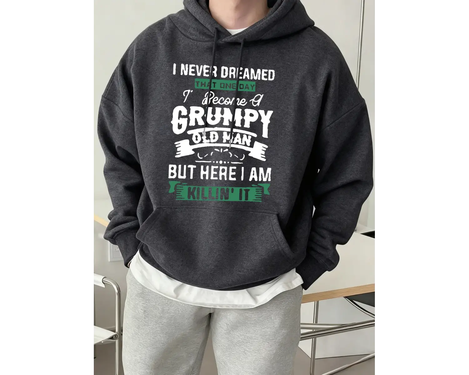 Hassas Yaşlı Adam Oluyorum Baskılı Kapüşonlu Erkek Modası Sokak Giyimleri Günlük Polar Sokak