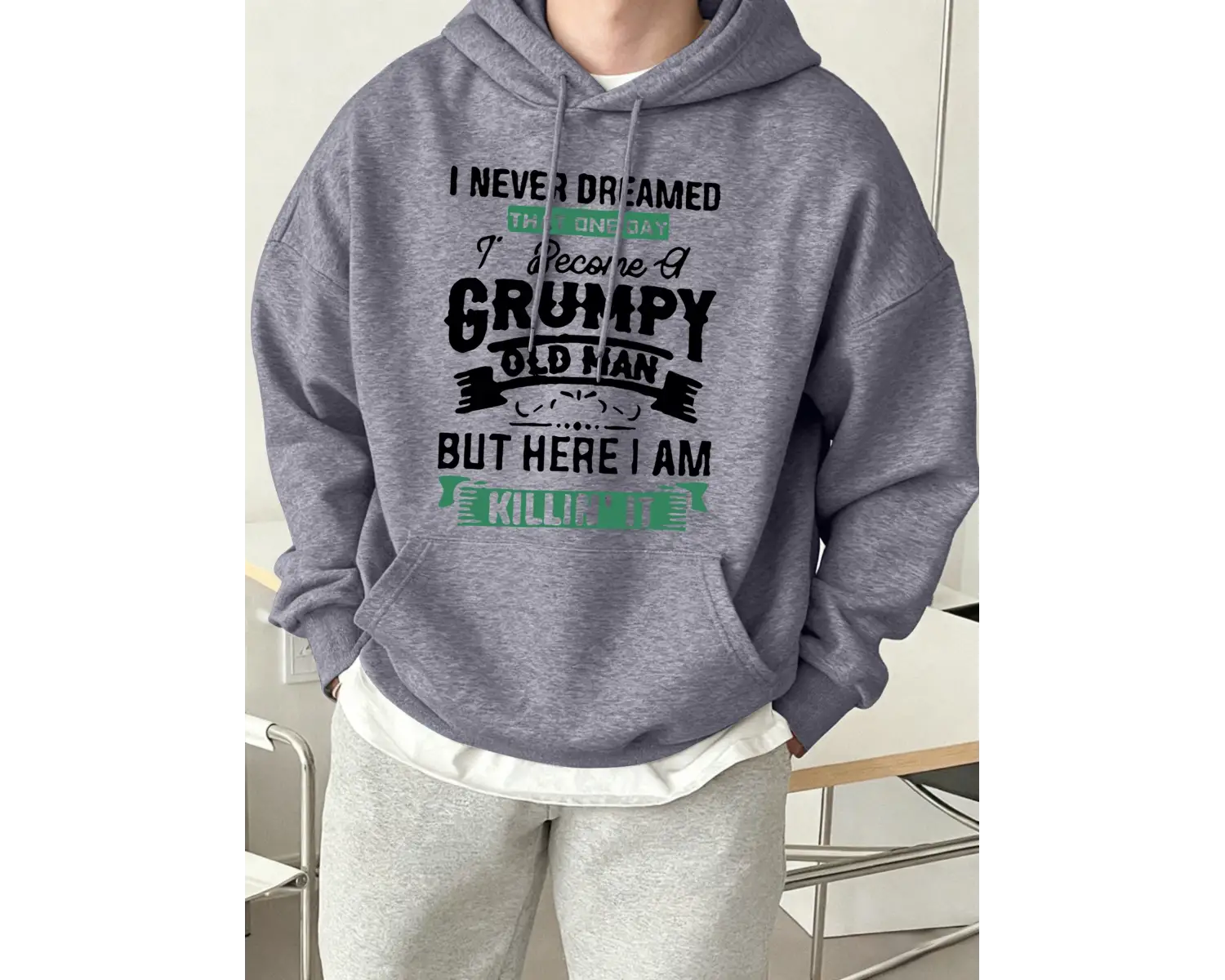 Hassas Yaşlı Adam Oluyorum Baskılı Kapüşonlu Erkek Modası Sokak Giyimleri Günlük Polar Sokak