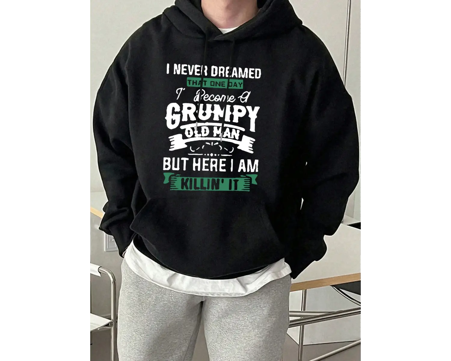 Hassas Yaşlı Adam Oluyorum Baskılı Kapüşonlu Erkek Modası Sokak Giyimleri Günlük Polar Sokak