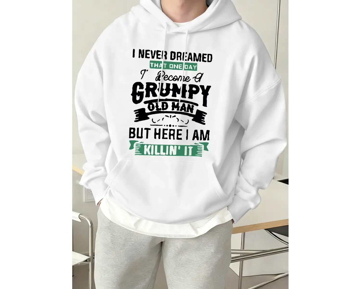 Hassas Yaşlı Adam Oluyorum Baskılı Kapüşonlu Erkek Modası Sokak Giyimleri Günlük Polar Sokak