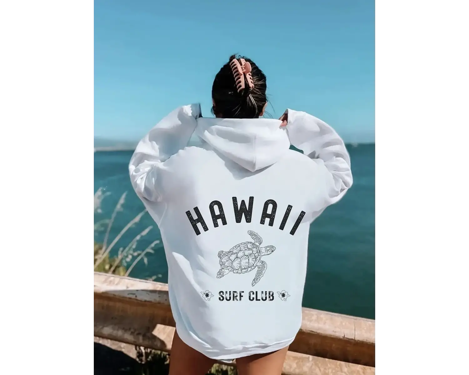 Hawall Surf Club Basit Mektup Desen Baskı Bayan Hoodie Uzun Kollu Cep Tişörtü Sıcak Kazak Mod