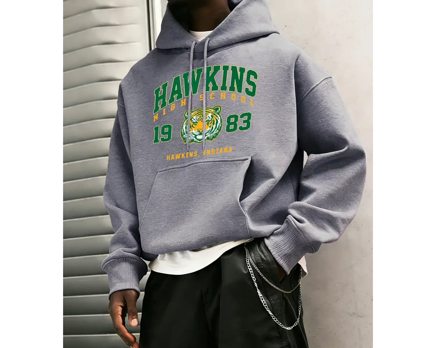 Hawkins Lisesi 1983 Baskılı Erkek Hoody Moda Sıcak Kapüşonlular Polar Hip Hop Spor Giyim Cep