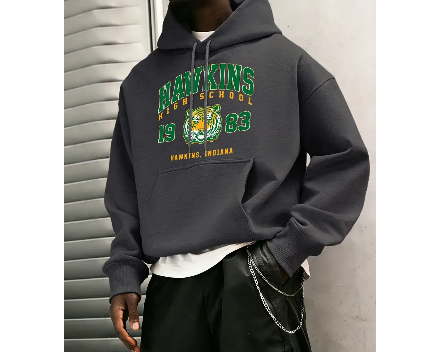 Hawkins Lisesi 1983 Baskılı Erkek Hoody Moda Sıcak Kapüşonlular Polar Hip Hop Spor Giyim Cep