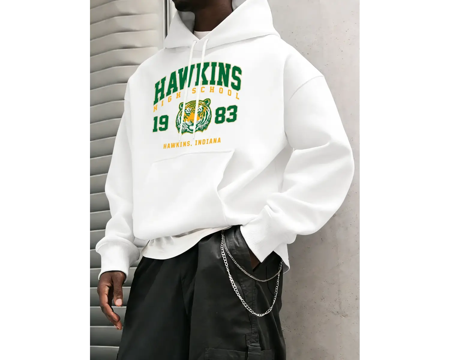 Hawkins Lisesi 1983 Baskılı Erkek Hoody Moda Sıcak Kapüşonlular Polar Hip Hop Spor Giyim Cep