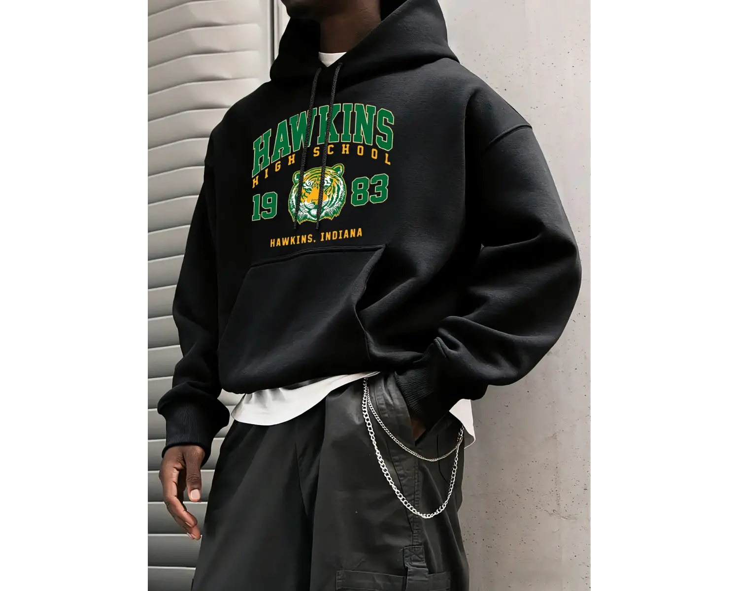 Hawkins Lisesi 1983 Baskılı Erkek Hoody Moda Sıcak Kapüşonlular Polar Hip Hop Spor Giyim Cep