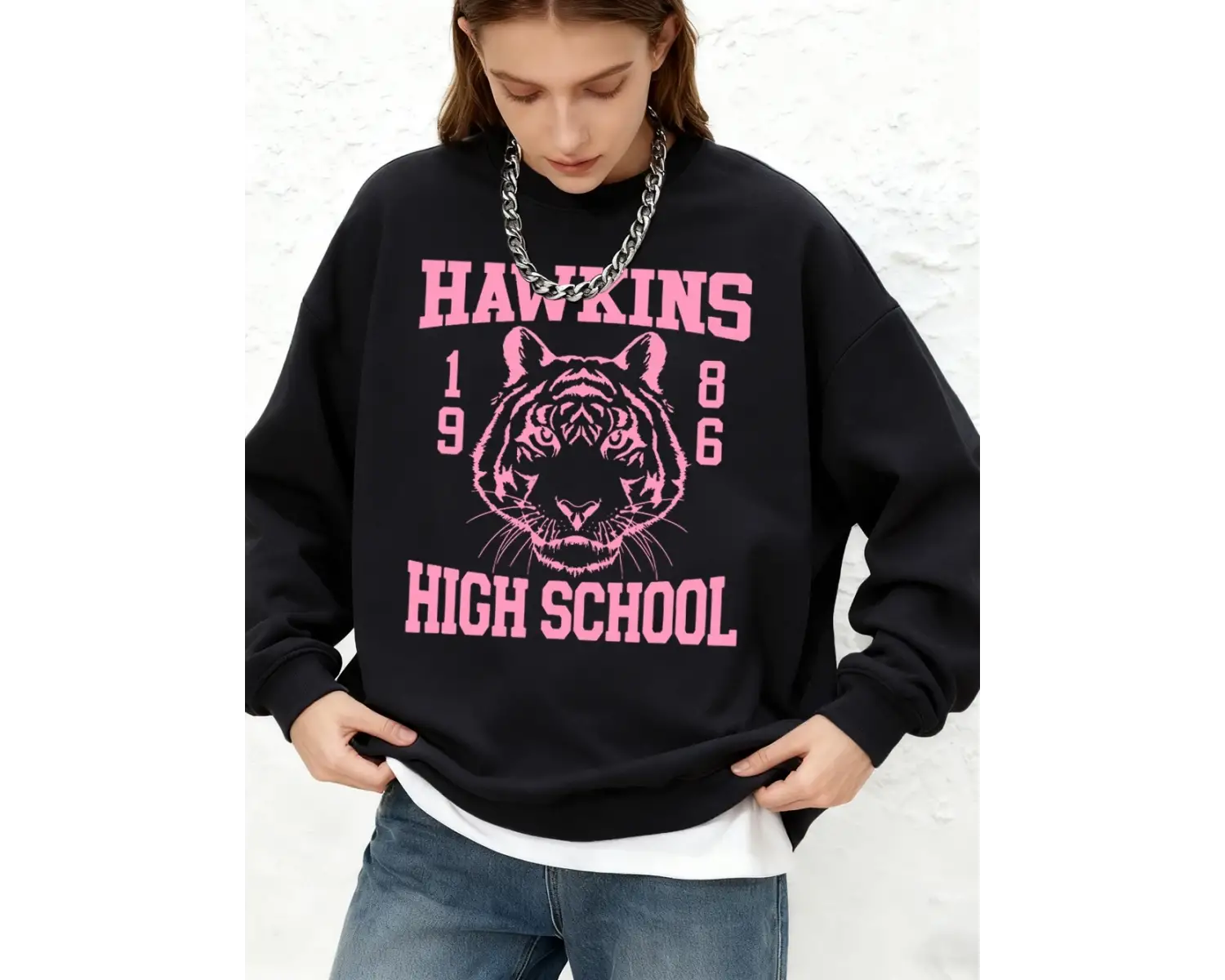 Hawkins Lisesi 1986 Baskılı Tişörtü Kadın Kışlık Bol Kapüşonlu Üstler Polar Sıcak Jogger Üstl