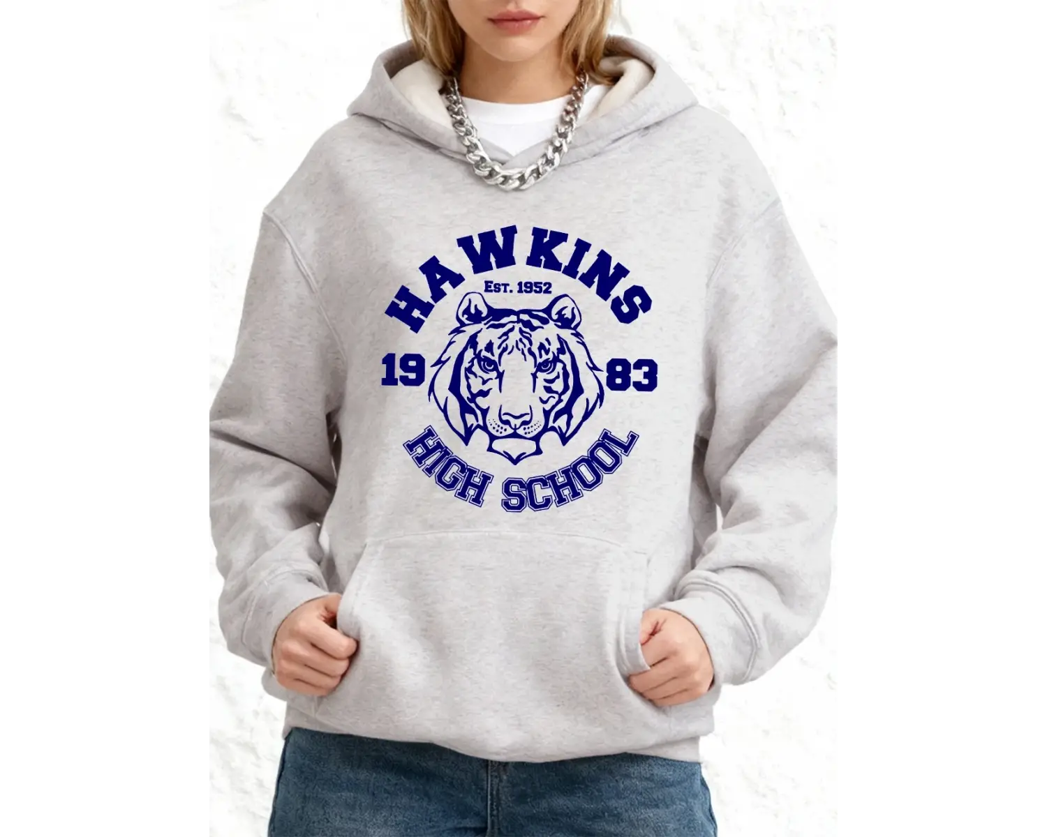 Hawkins Lisesi Baskılı Kapüşonlu Üstler Pamuklu Kadın Kışlık Polar Sıcak Sweatshirtler Bol Ce
