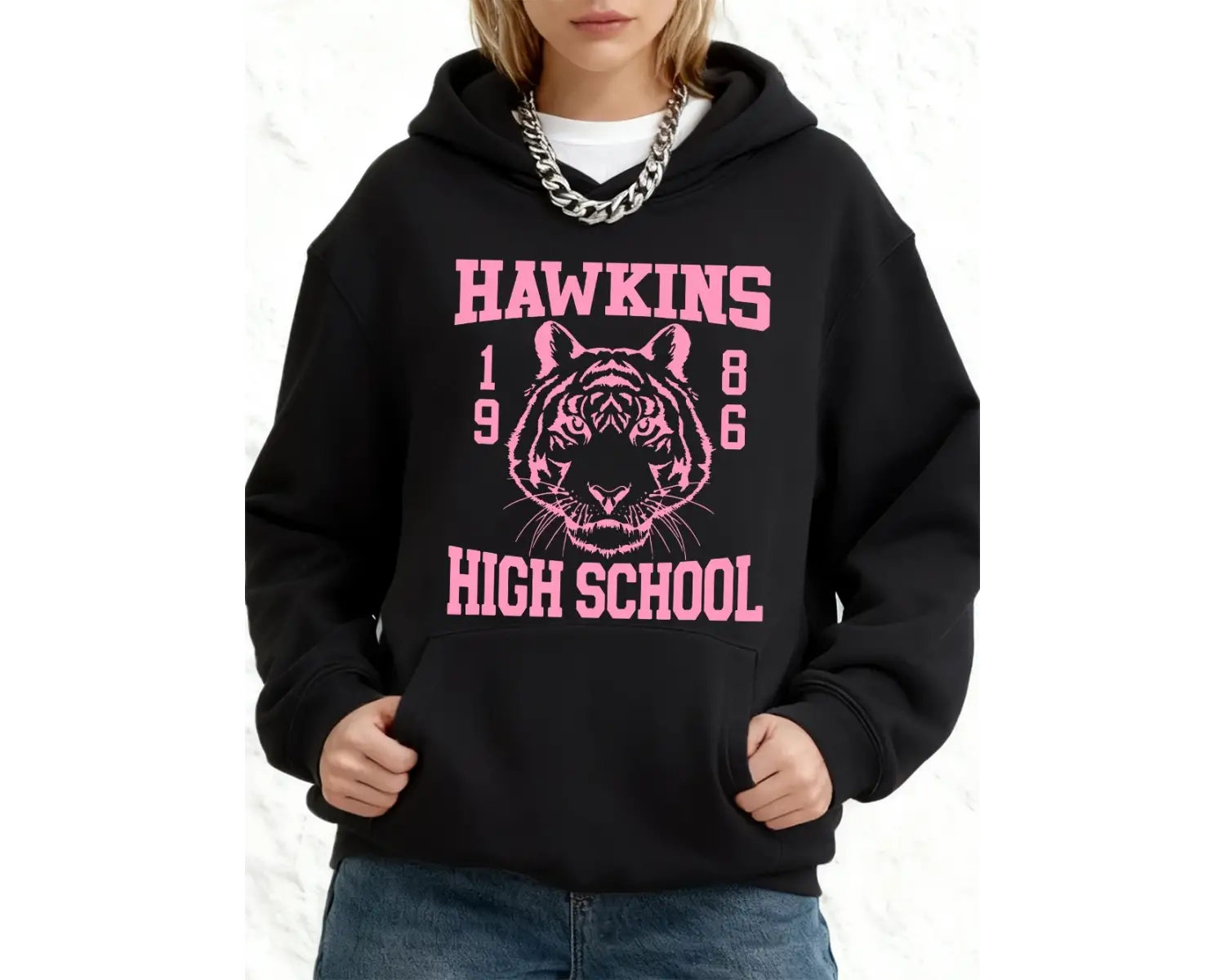 Hawkins Lisesi Baskılı Kapüşonlu Üstler Pamuklu Kadın Sportif Bol Kazak Kışlık Polar Sıcak Sw