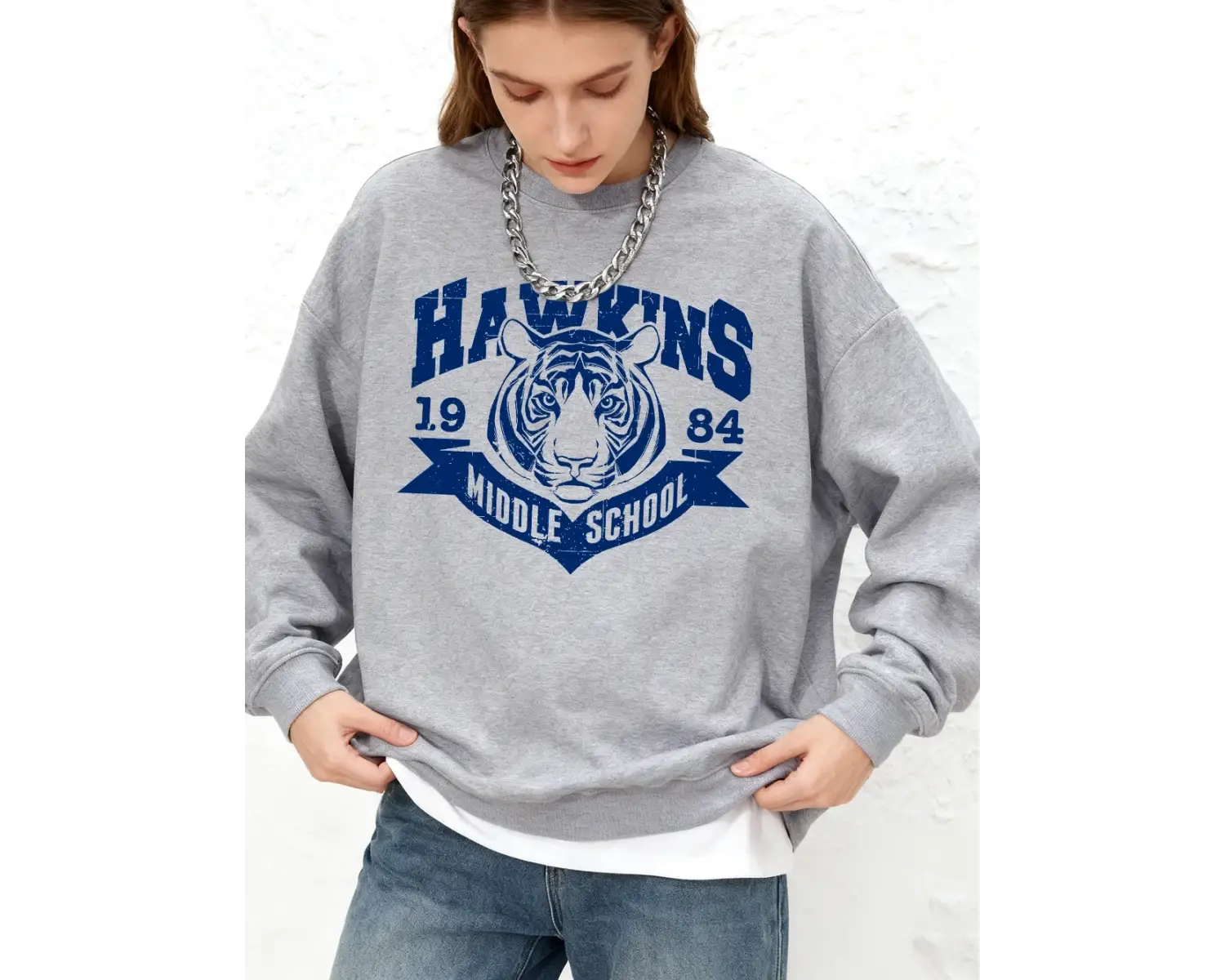Hawkins Ortaokul 1984 Baskılı Sweatshirt Kadın Kışlık Yuvarlak Yaka Kapüşonlu Bol Jogger Kaza
