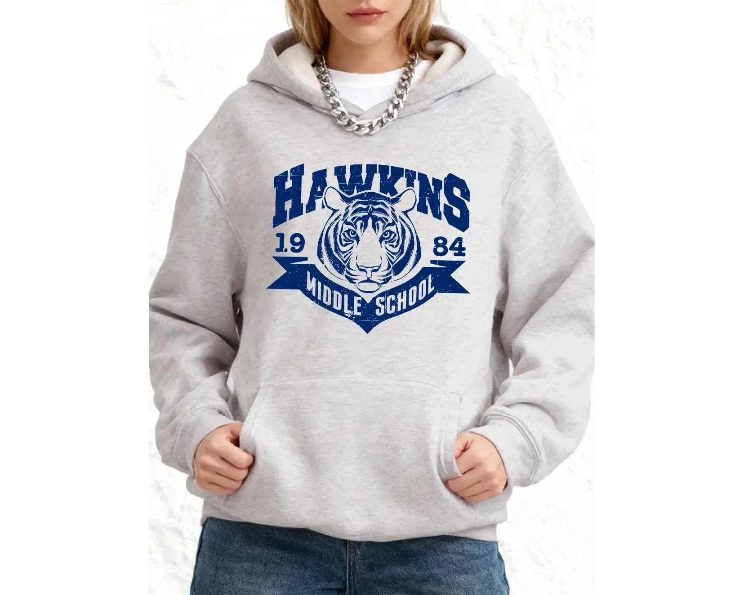 Hawkins Ortaokul Baskılı Kapüşonlu Üstler Pamuklu Kadın Kışlık Bol Kazak Polar Sıcak Sweatshi