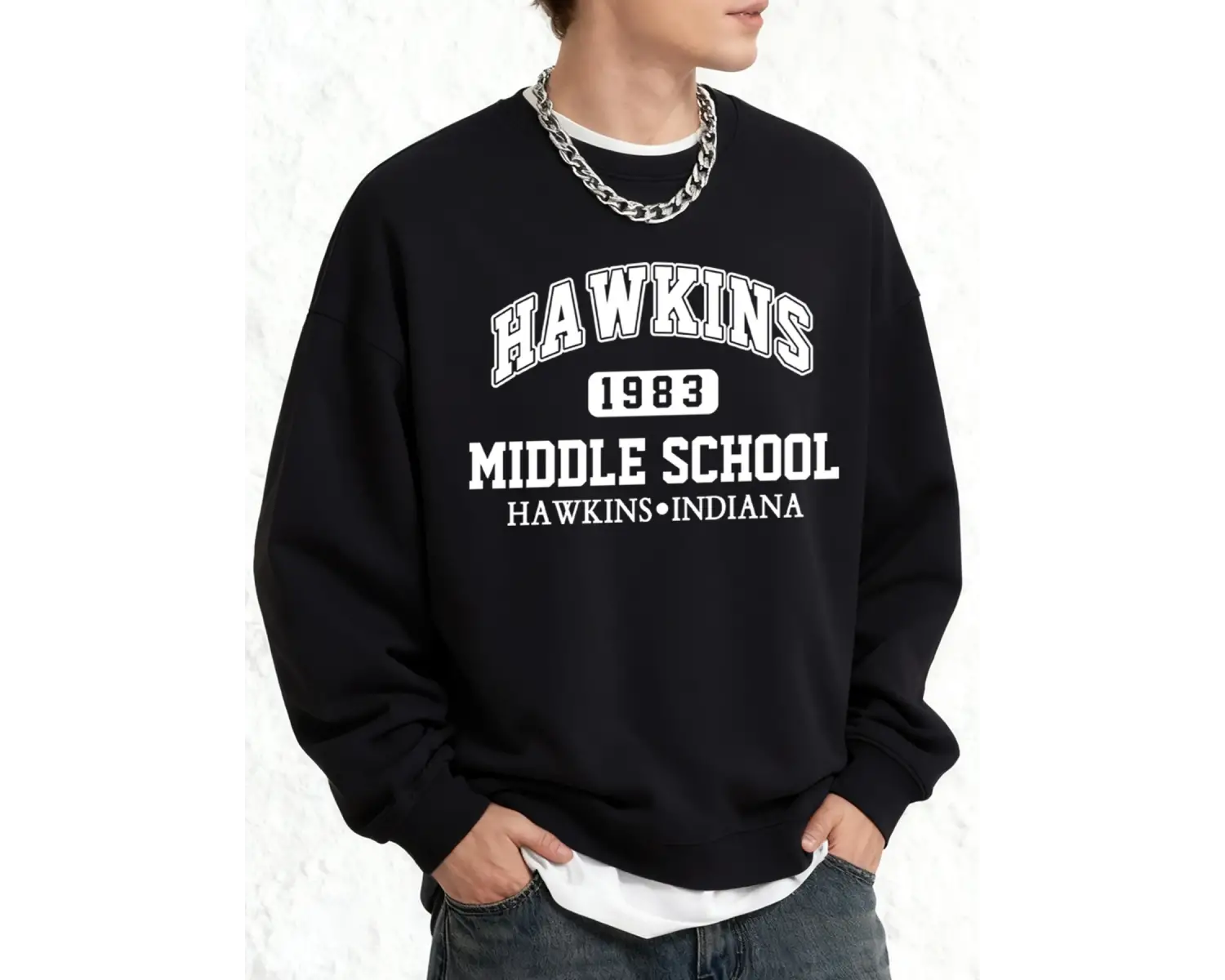Hawkins Ortaokul Erkekler İçin Baskılı Sweatshirt Oversize Kazak Sonbahar Sıcak O-Yaka Spor G