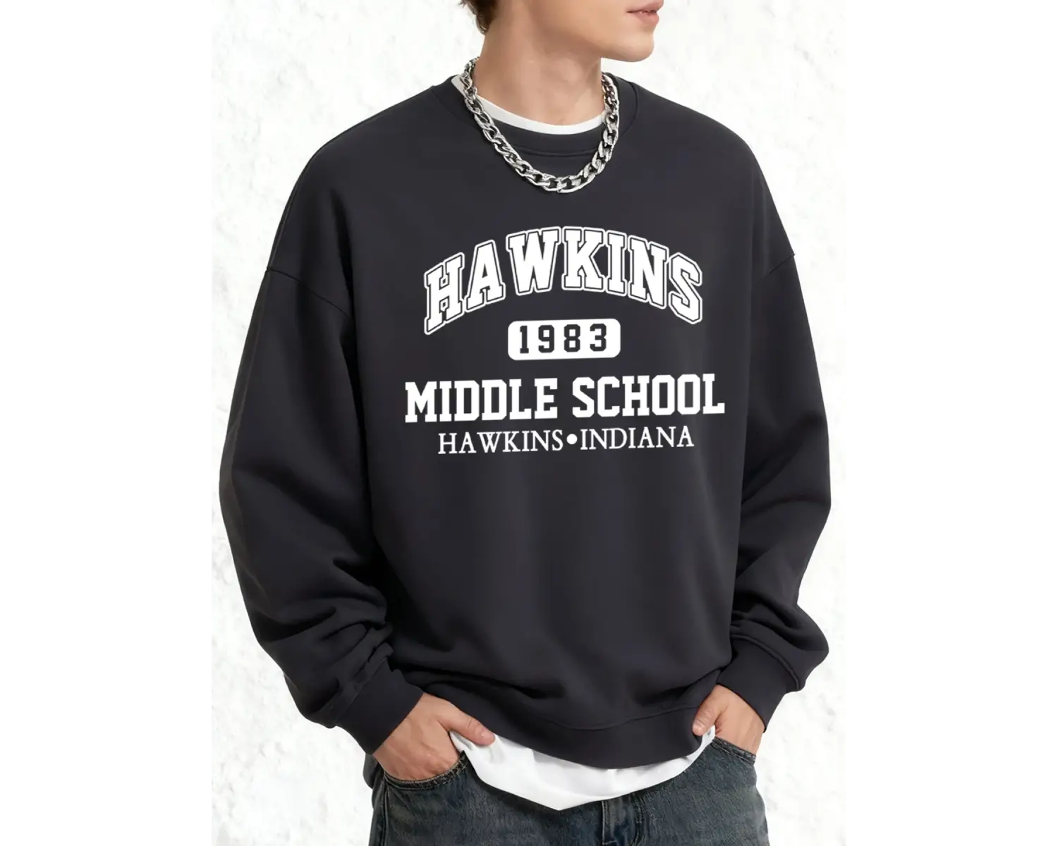Hawkins Ortaokul Erkekler İçin Baskılı Sweatshirt Oversize Kazak Sonbahar Sıcak O-Yaka Spor G