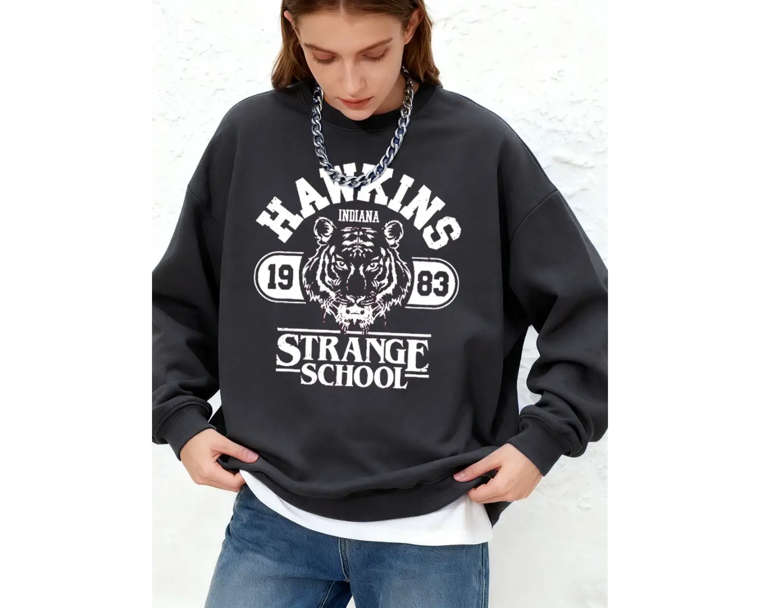 Hawkins Strange School baskılar Tişörtü Kadın Kış Polar Sıcak Kapüşonlular Bisiklet Yaka Jogg