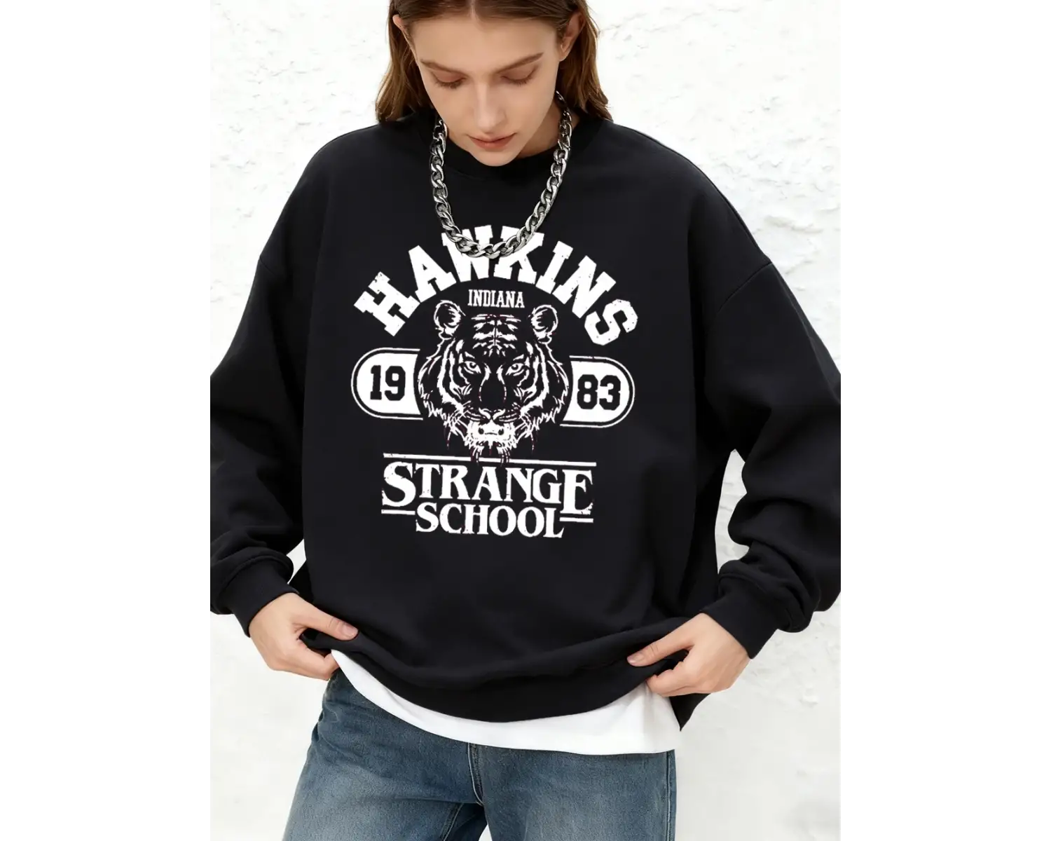 Hawkins Strange School baskılar Tişörtü Kadın Kış Polar Sıcak Kapüşonlular Bisiklet Yaka Jogg