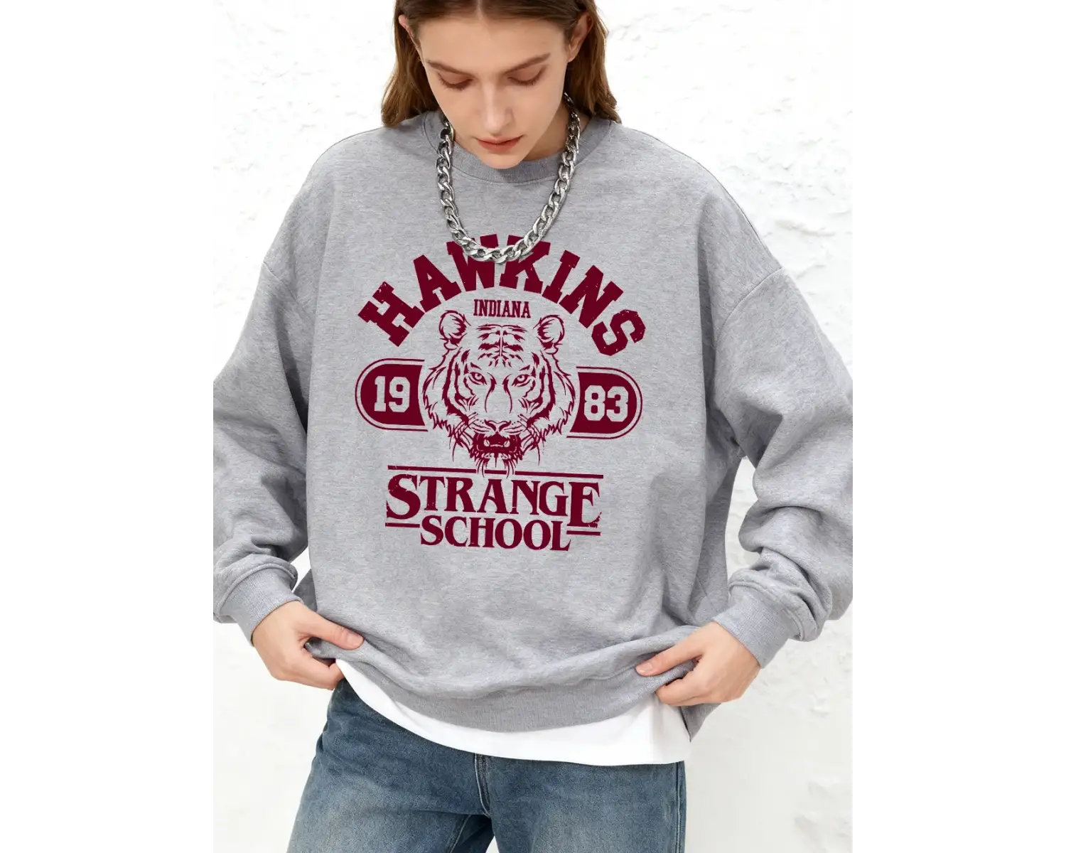 Hawkins Strange School baskılar Tişörtü Kadın Kış Polar Sıcak Kapüşonlular Bisiklet Yaka Jogg