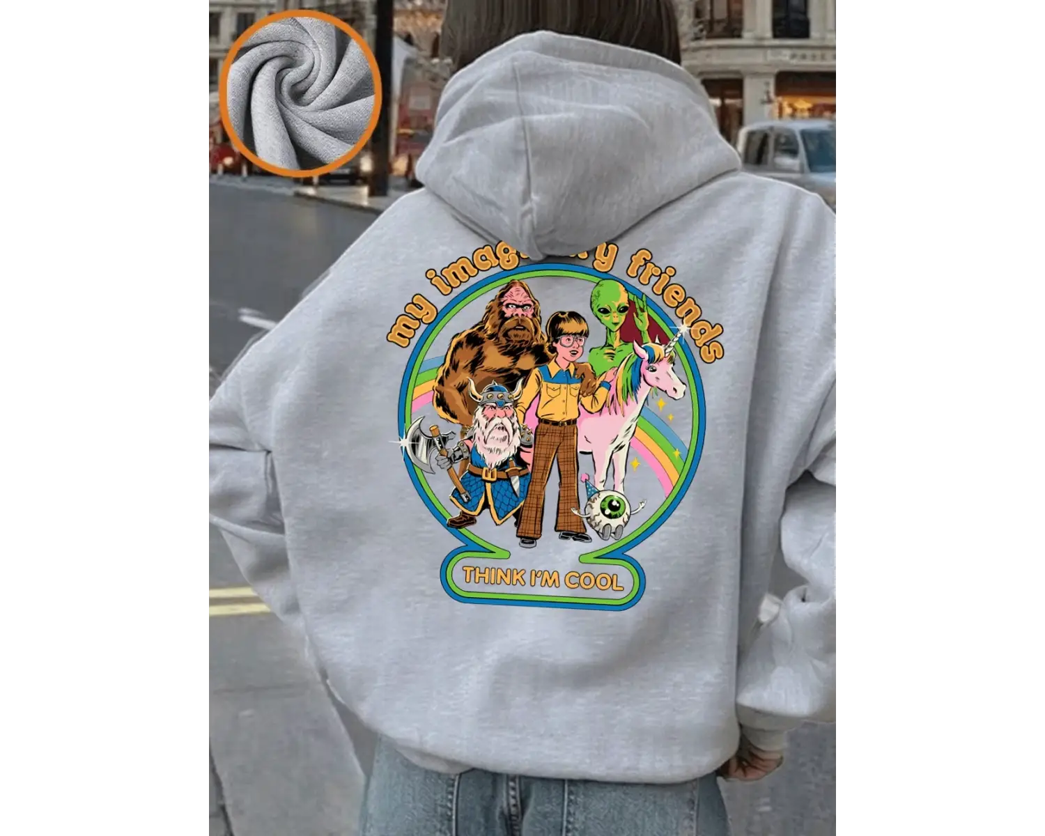 Hayali Arkadaşlarım Baskılı Kapüşonlu Üst Kadın Günlük Cepli Sweatshirt Kışlık Polar Sıcak Ka