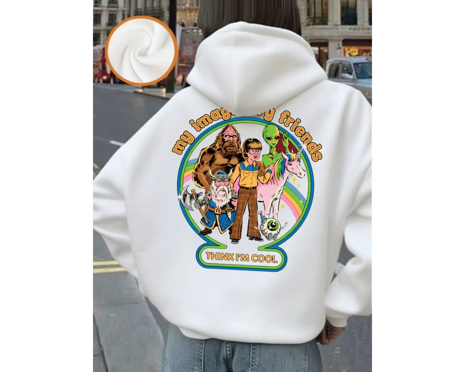 Hayali Arkadaşlarım Baskılı Kapüşonlu Üst Kadın Günlük Cepli Sweatshirt Kışlık Polar Sıcak Ka