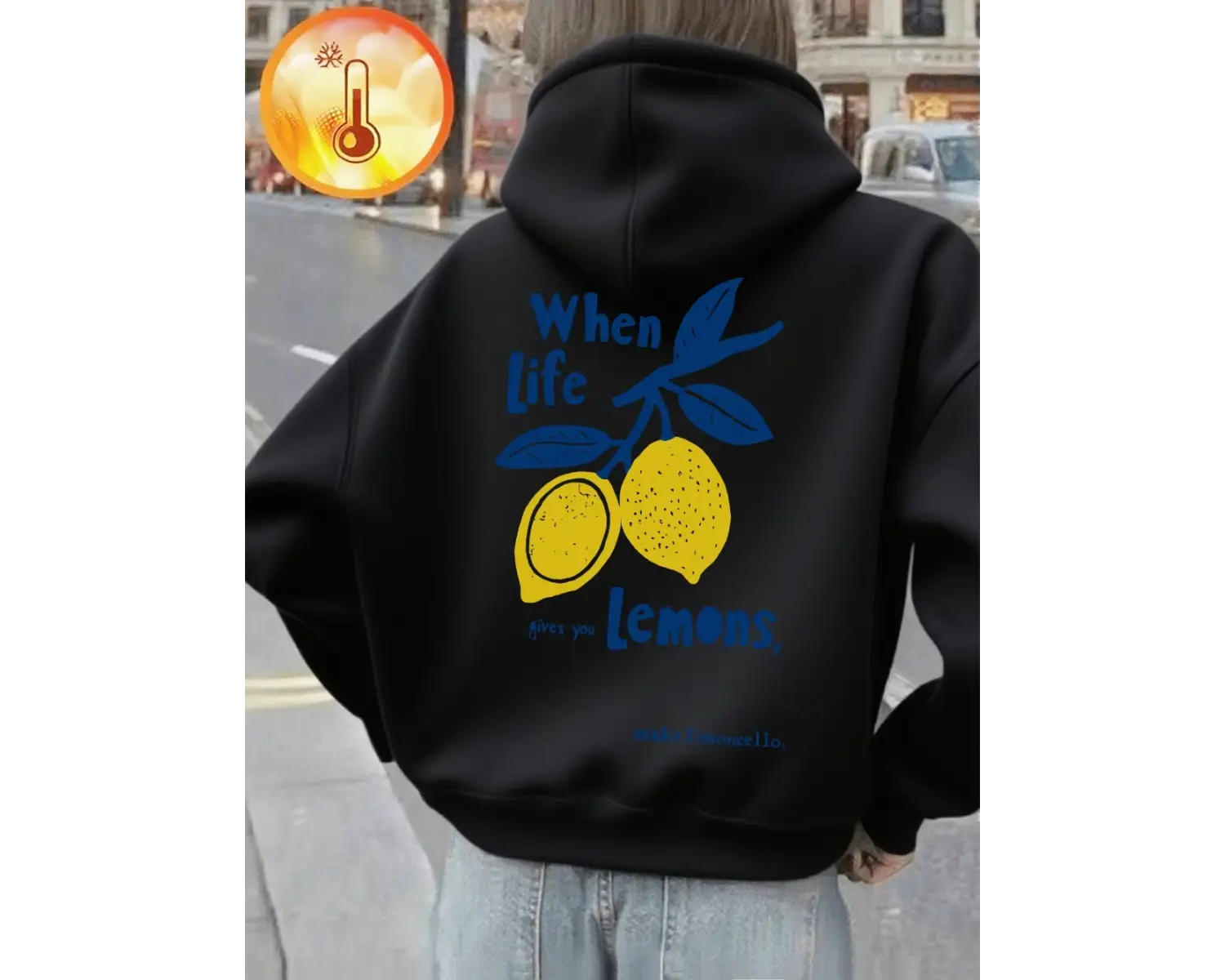 Hayat Size Limonlar Getirir Baskılı Kapüşonlu Üstler Kadın Günlük Basit Sweatshirtler Temel C