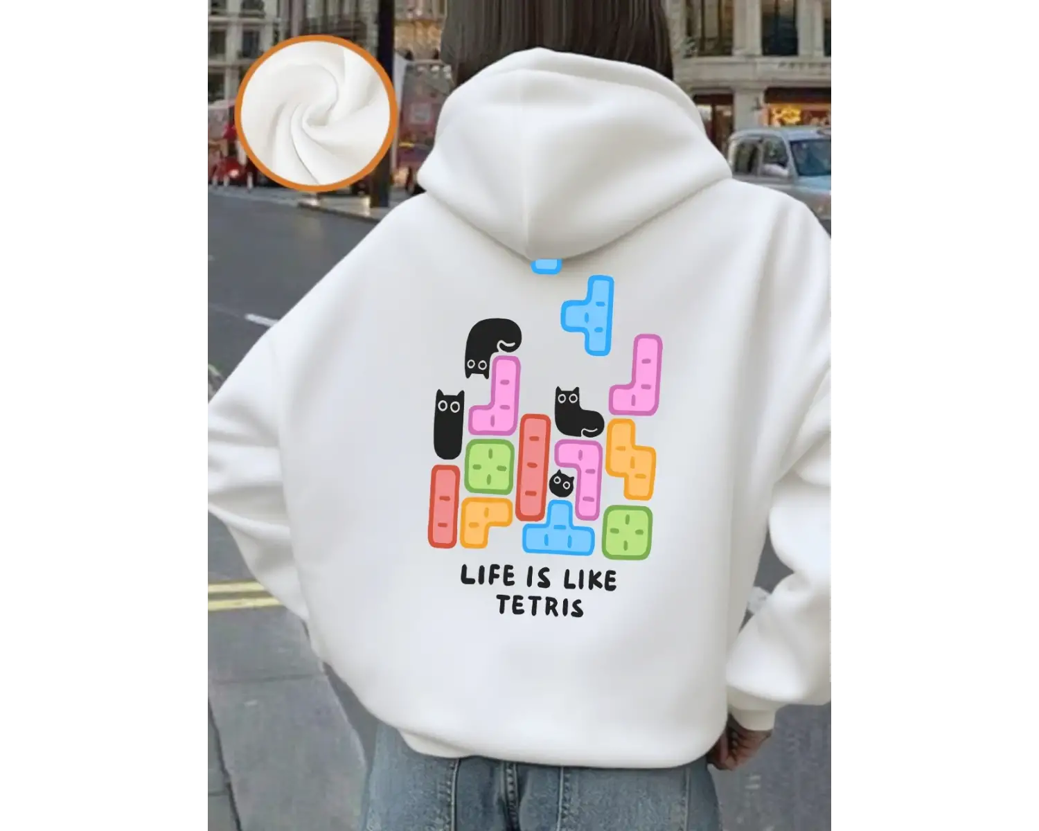Hayat Tetris Gibi Baskılı Kapüşonlular Kadınlar Kışlık Polar Sıcak Sweatshirtler Rahat Günlük