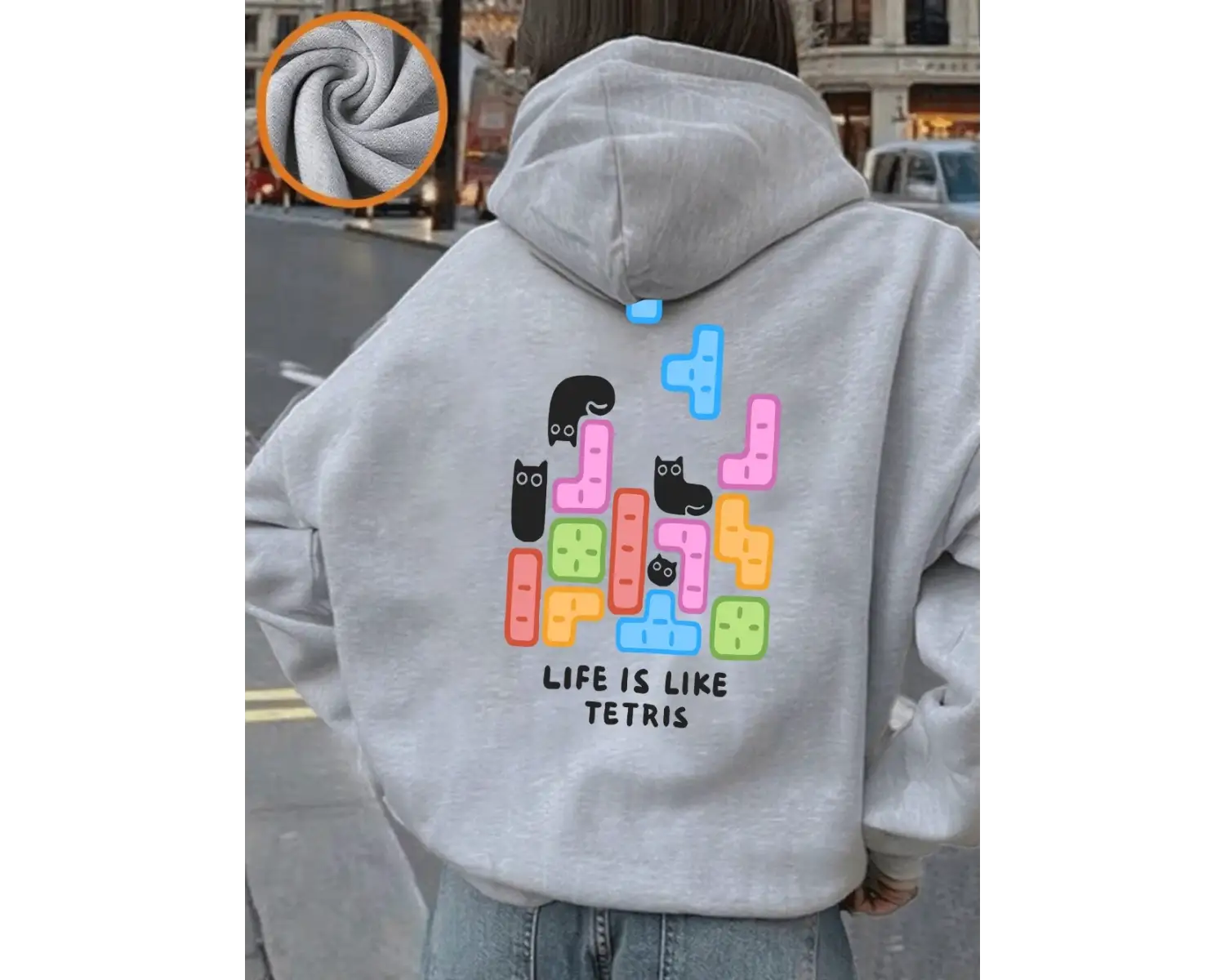 Hayat Tetris Gibi Baskılı Kapüşonlular Kadınlar Kışlık Polar Sıcak Sweatshirtler Rahat Günlük