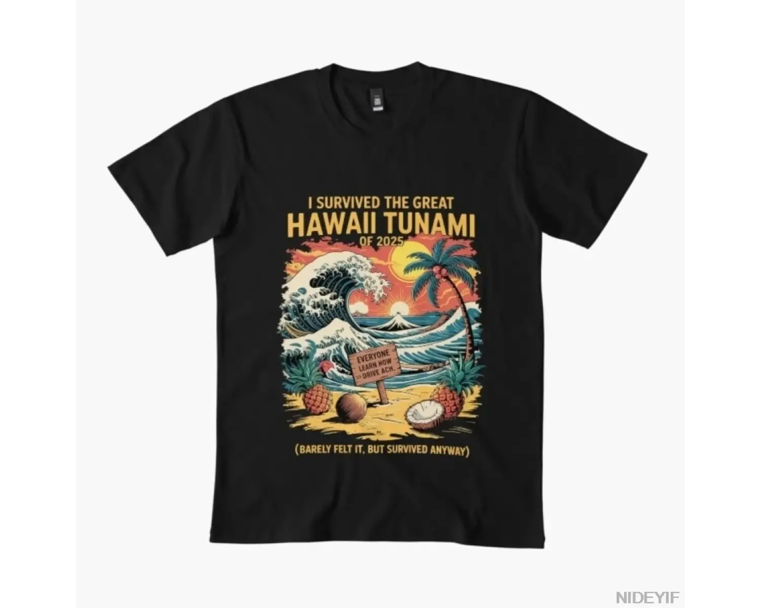 Hayatta Kaldım Hawaii Tsunami 2025 Meme T-shirt Erkekler Kadınlar Için % 100% Pamuk T Shirt K