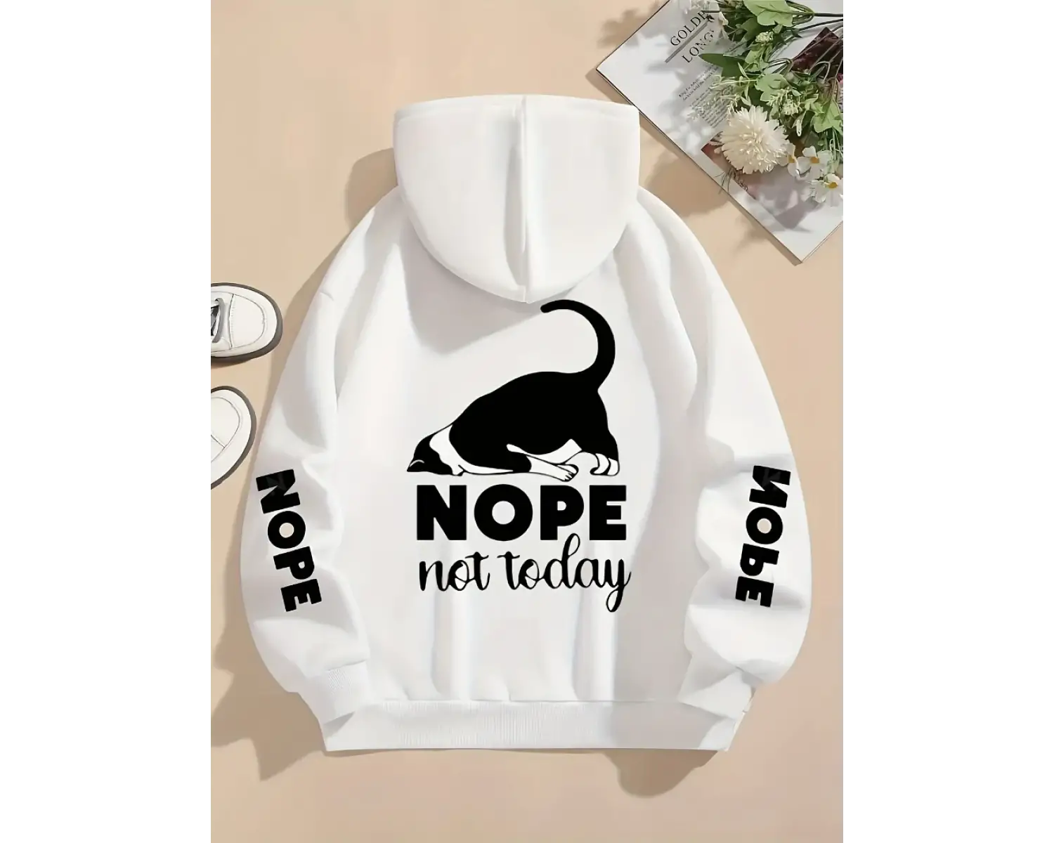 Hayır Bugün Değil Baskılar Kapüşonlular Bayan Sevimli Kedi Kazaklar Gevşek Cep Sıcak Polar Ti