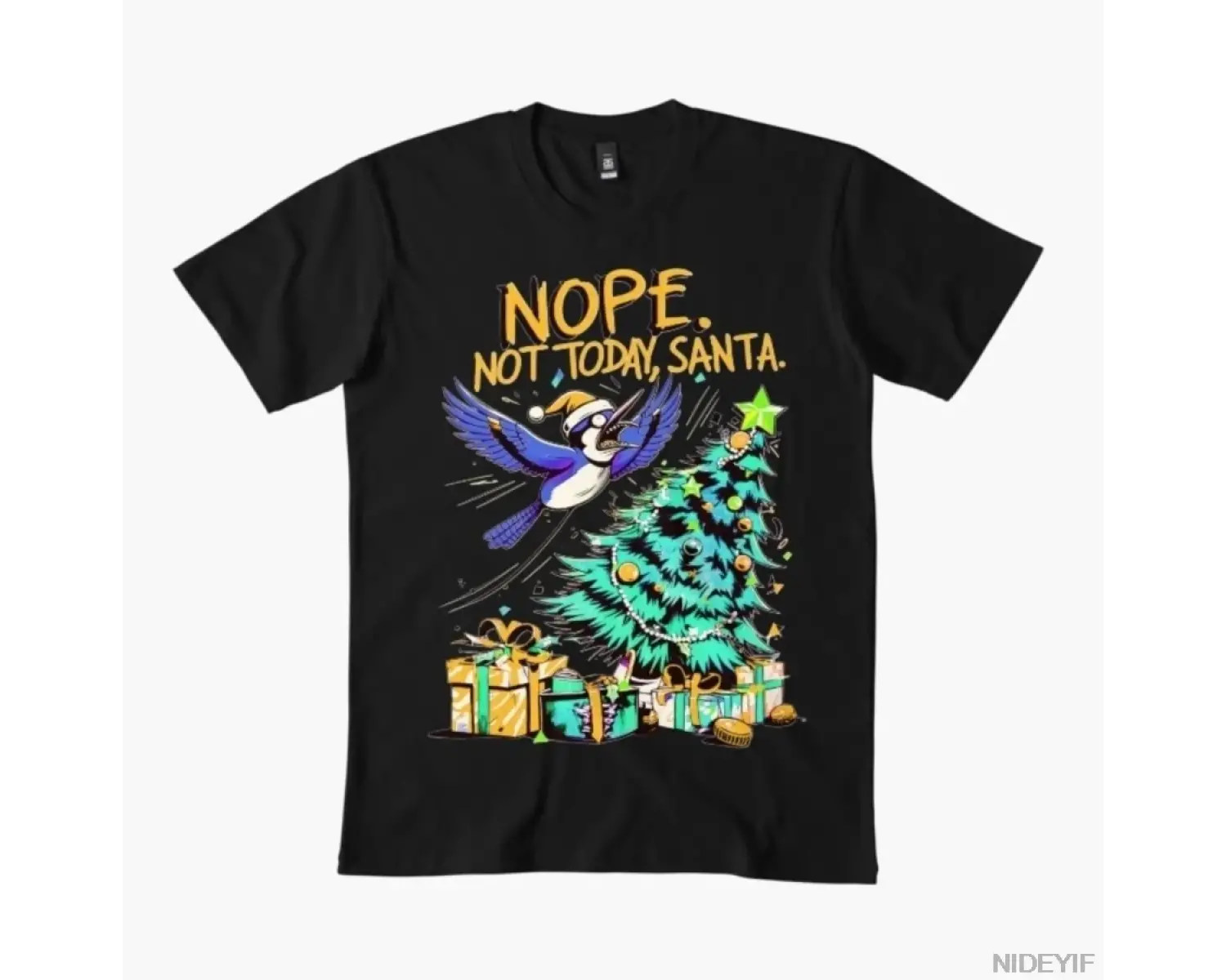 Hayır Bugün Değil Noel Baba Komik Noel Kuş Çıkartması Erkekler Kadınlar İçin %100 Pamuklu Tiş