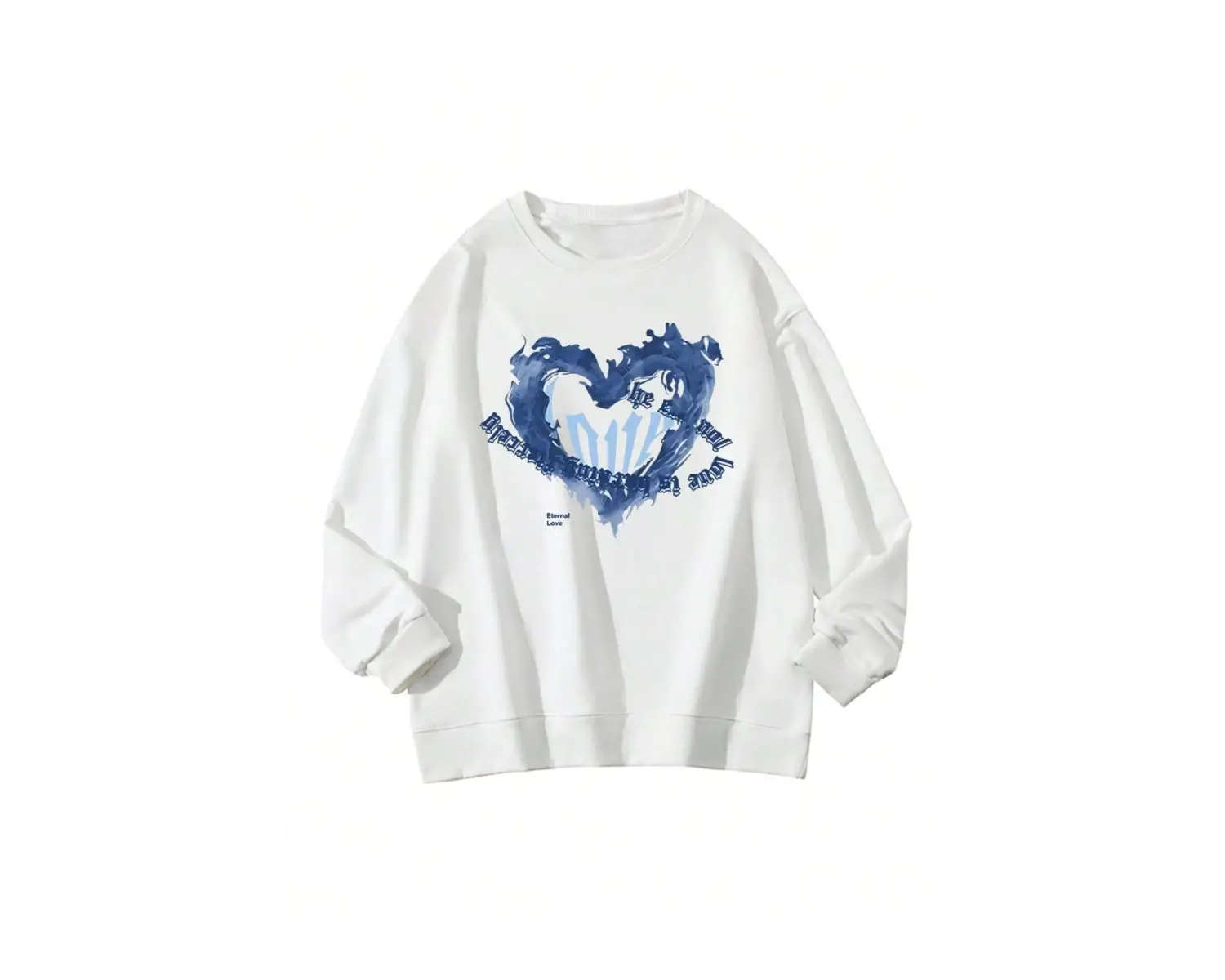 Heart Pattern Drop Shoulder Pullover Beyaz